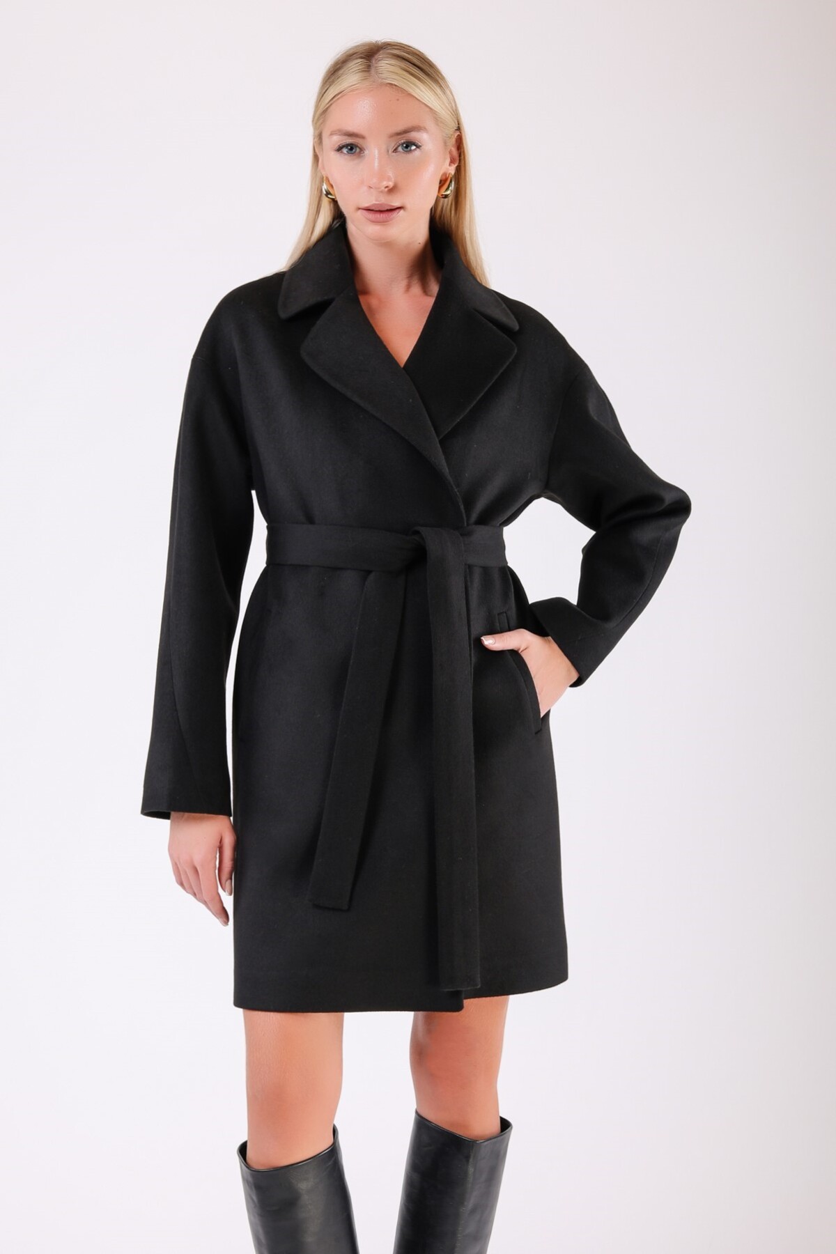 Leather Club Siyah Oversize Kaşmir Kaban görsel 2