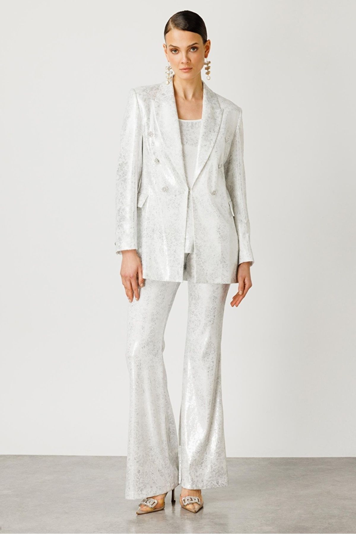 Nefeli-Mono Collar Button Detailed Sequin Jacket Ekru Size: 46 2