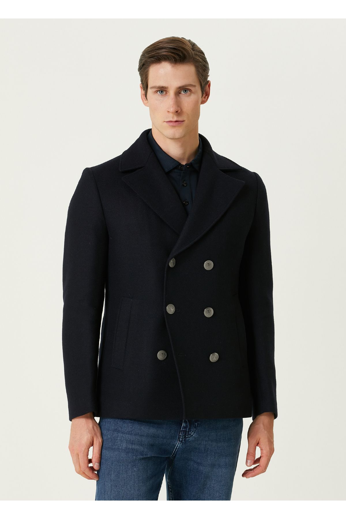 Pal Zileri-Navy Blue Wool Coat Size: 54 2