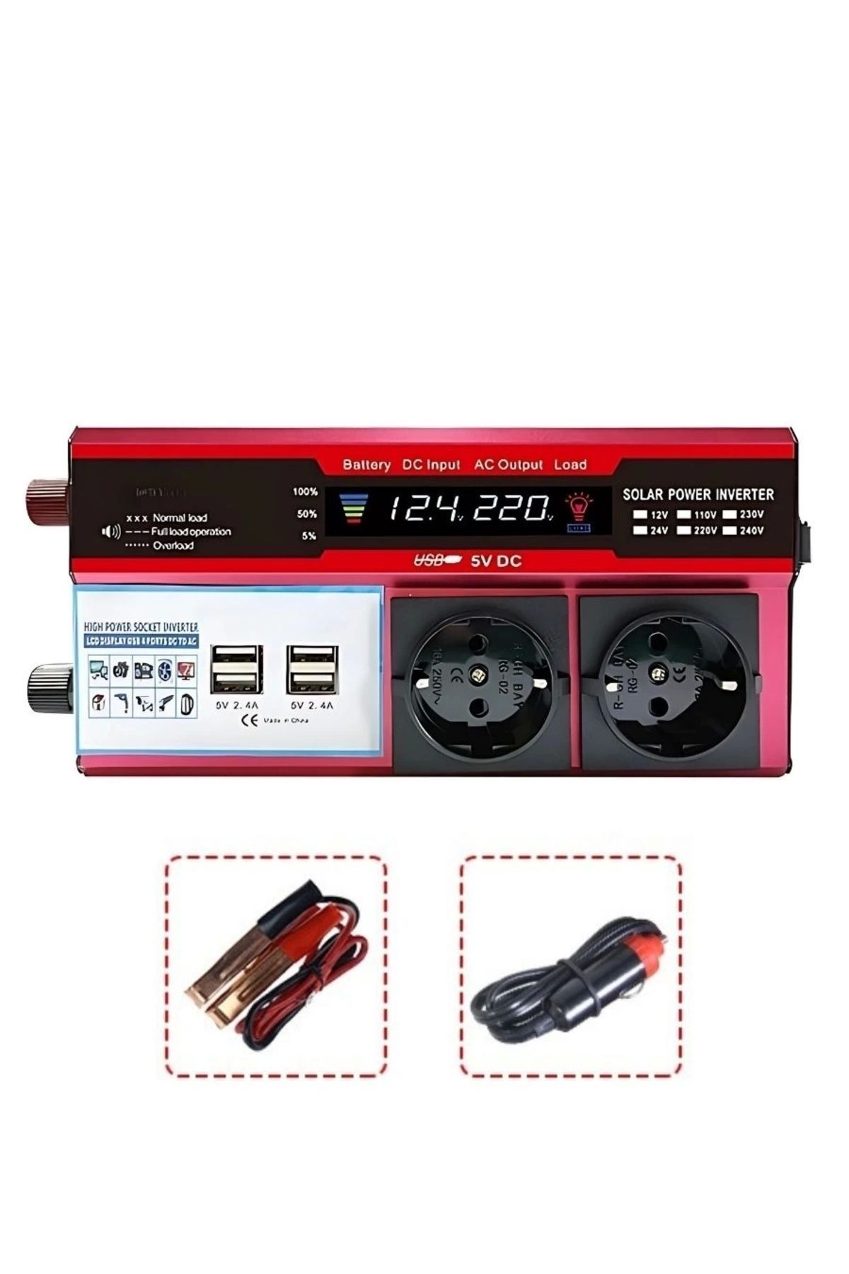 KAMELYA DESİGN 12v 2000w Araç Ve Güneş Enerjisi Uyumlu Modifiye Sinus Inverter Çift Usb Çift Priz Ve Çakmaklıklı (4