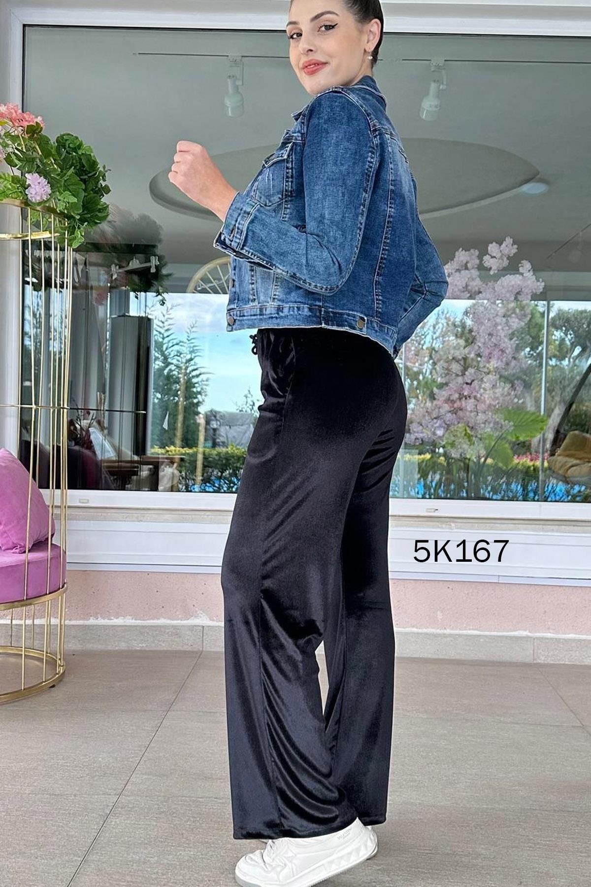 İnce Topuk-Elastic Waist Velvet Trousers 5K167 3