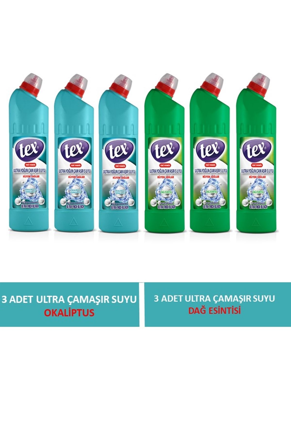 Tex Ultra Çamaşır Suyu 3 Adet Okaliptüs 750 Gr + 3 Adet Dağ Esintisi 750 Gr