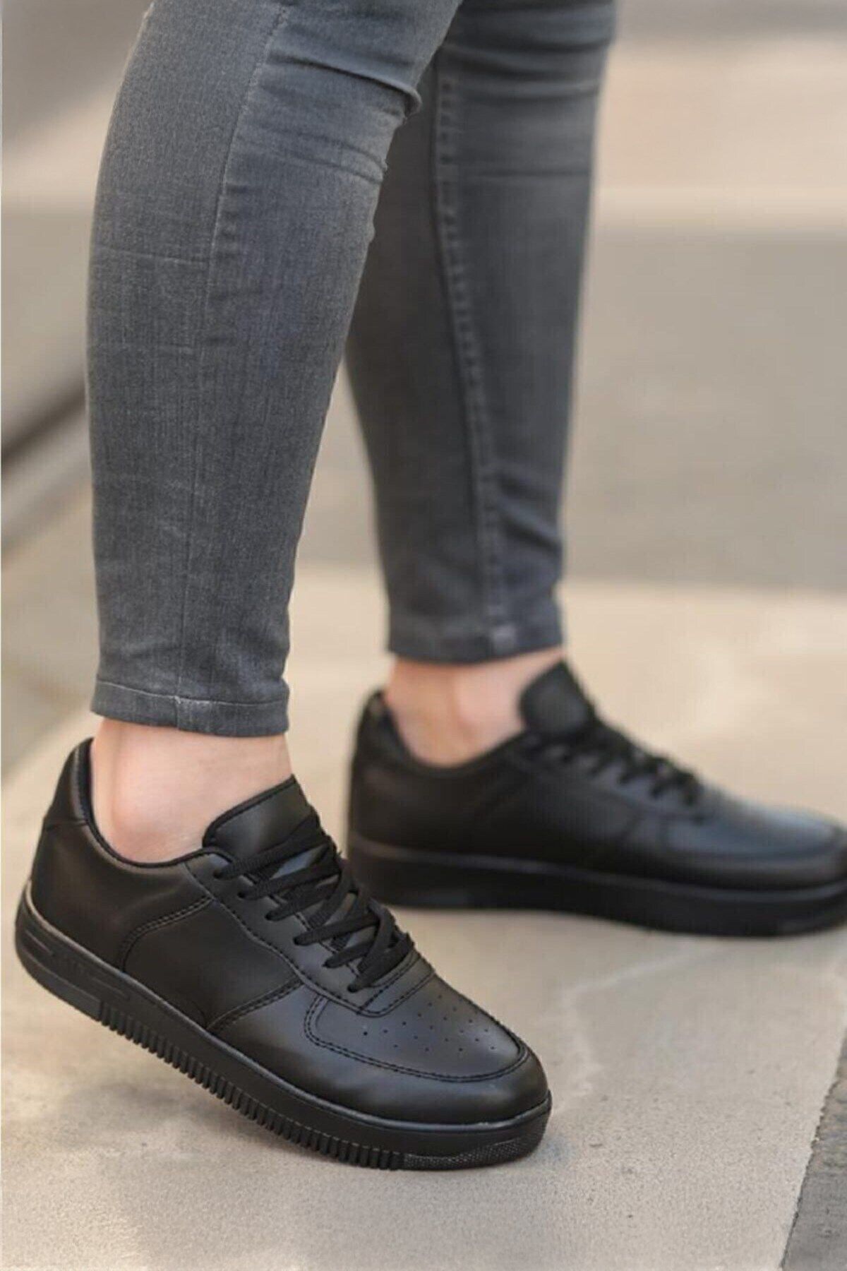 stilfest Modern Bağcıklı Unisex Spor Ayakkabı Günlük Sneaker siyah