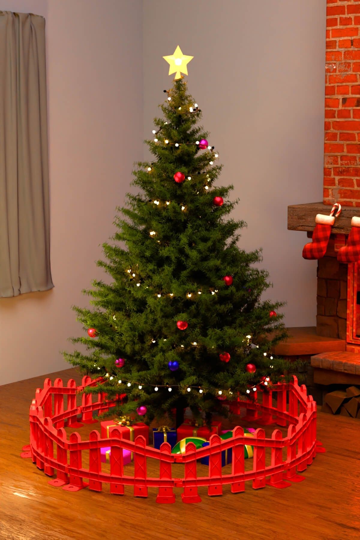 ZiDi Plastik-Red PlAstic ChristmAs Tree Fence - 32 CM High, 55 CM Wide, HArd Floor StAnding 1 Piece 3