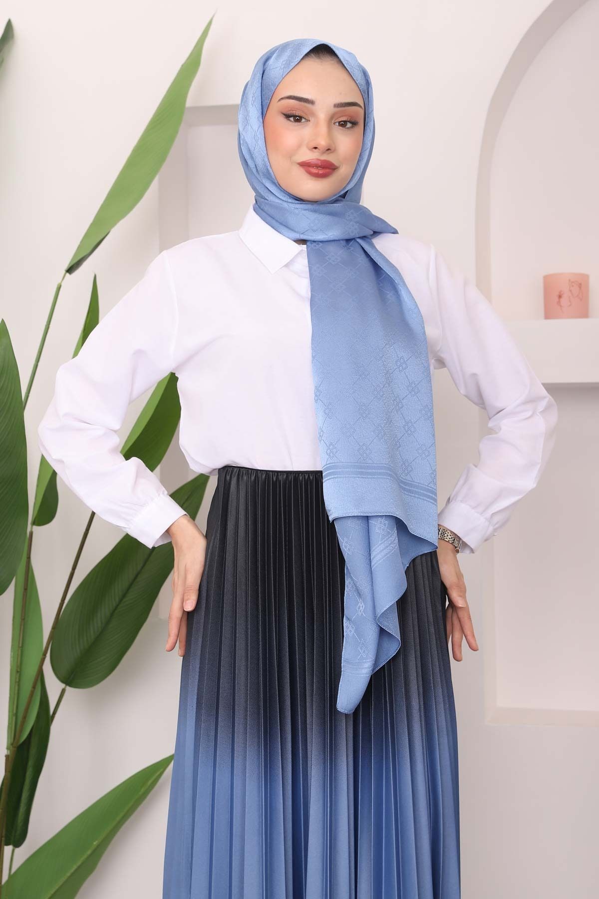 İmajButik-Indigo Long Skirt - Pleated and Color Detailed 2