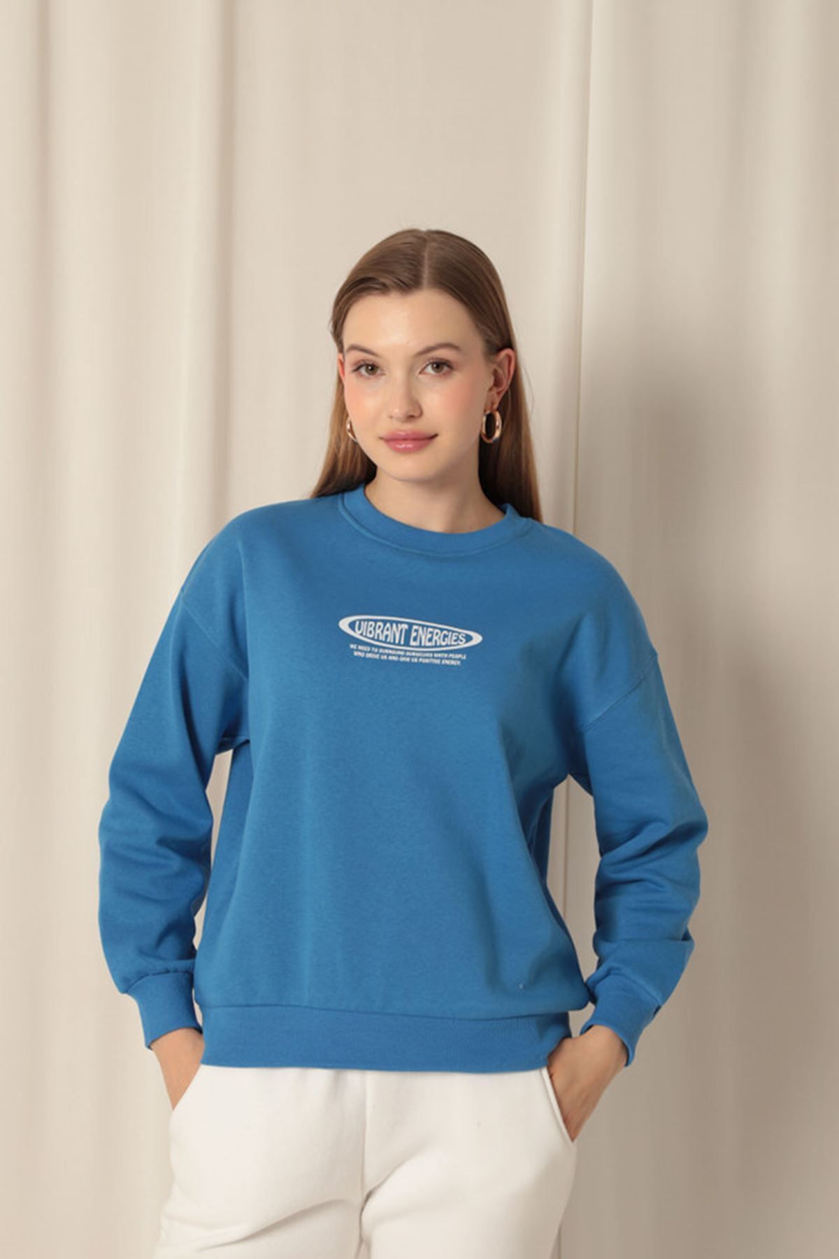 blueb Üç İplik Uıbrant Energıes Baskılı Kadın Mavi Sweat
