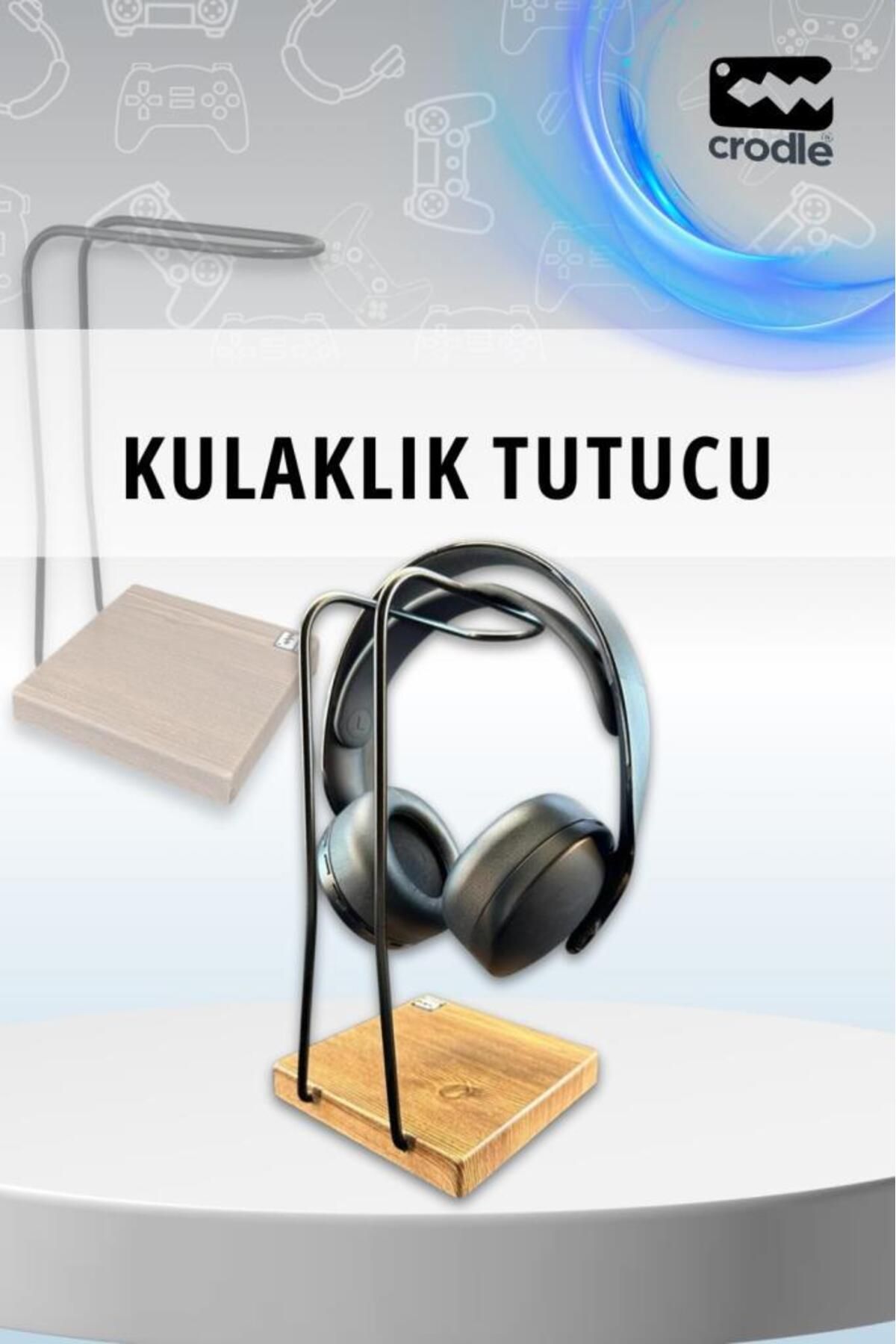 Crodle Ceviz Ahşap Ve Siyah Metal Gaming Kulaklık Dikey Standı