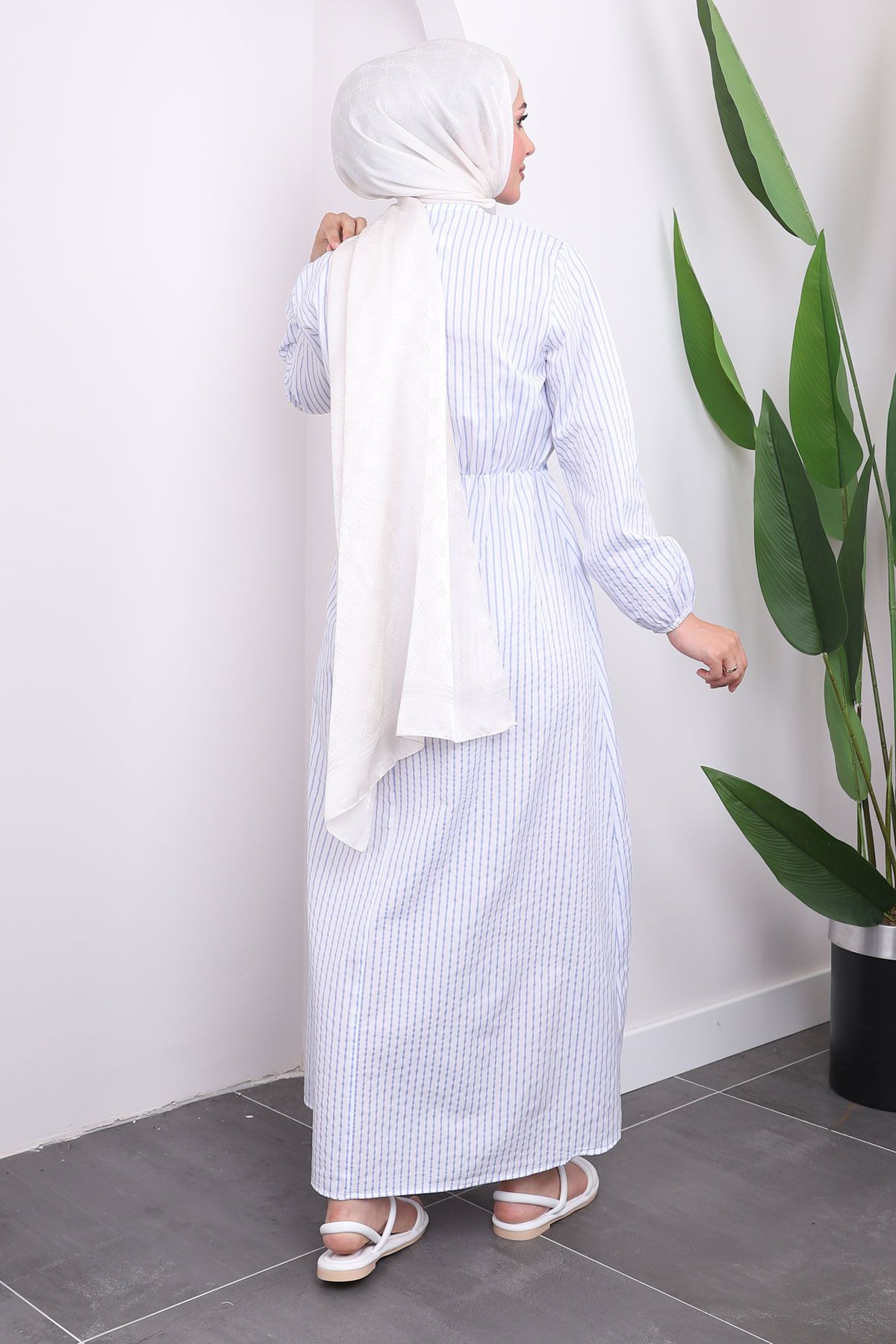 İmajButik-Blue Striped Baby Dress - Collar Detail 5