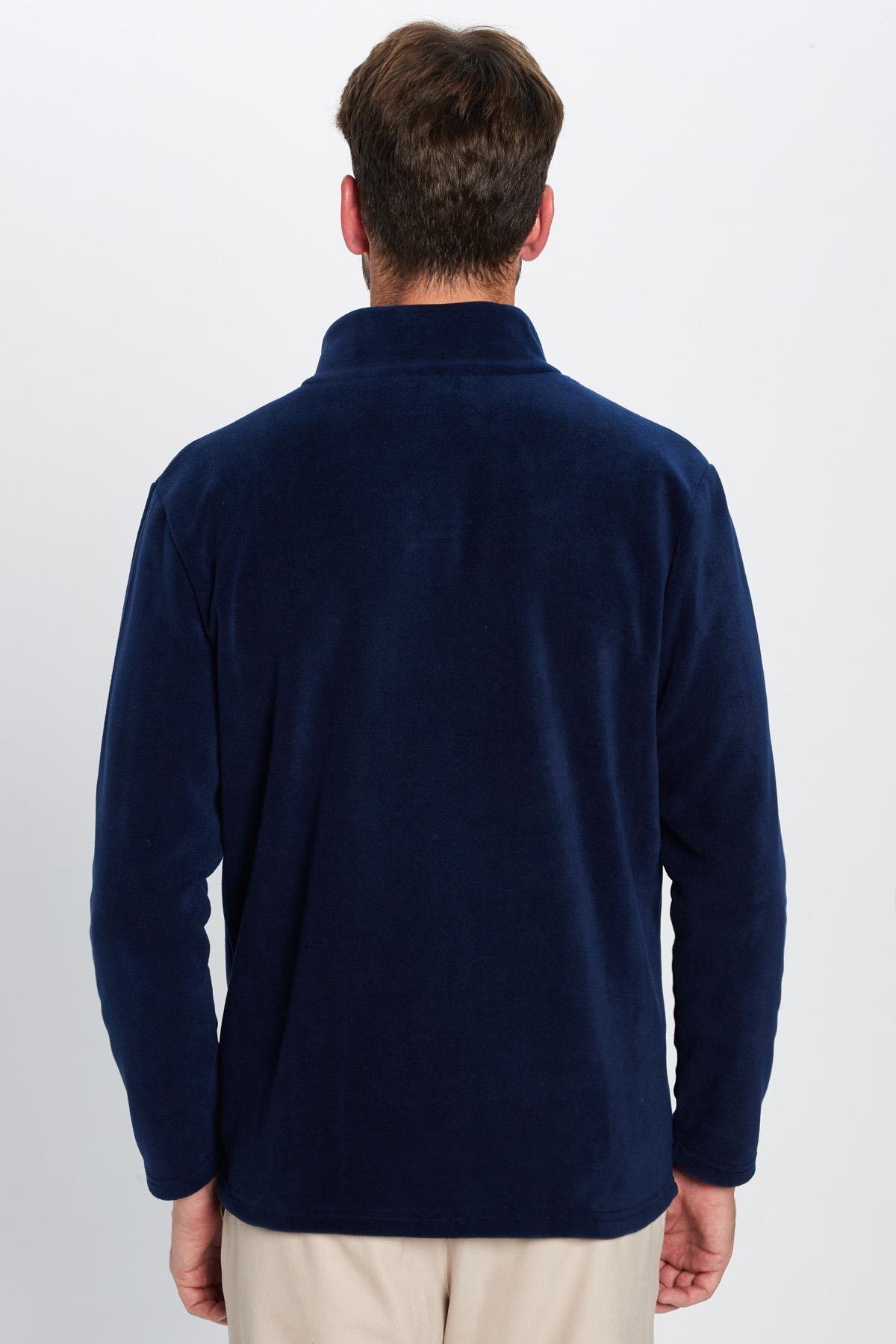 Tudors Unisex Standart Fit Fermuarlı Tüylenmeye Karşı Dirençli Soğuğa Karşı Dayanıklı Lacivert Polar Hırka görsel 7