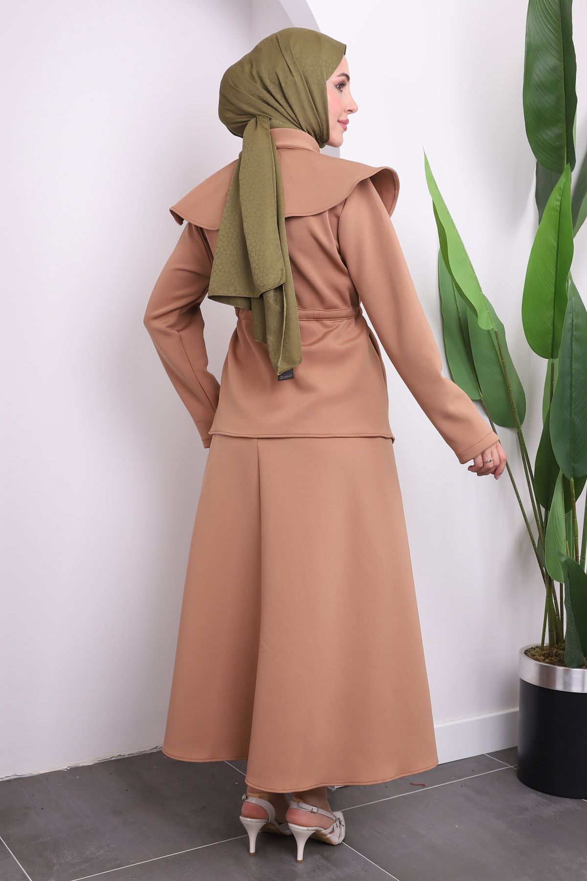 İmajButik-Scuba Fabric Biscuit Set - Jacket with Waist Drawstring Skirt 4