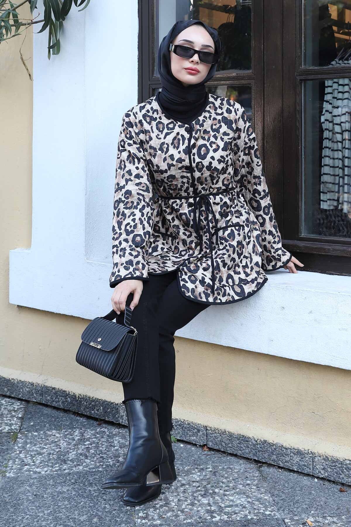 İmajButik-Jachetă matlasată cu model leopard negru 3