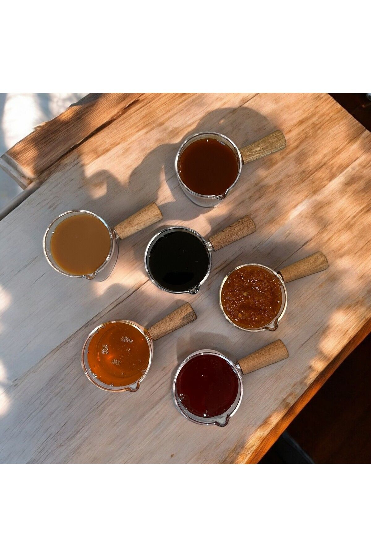Carat Home-6-Piece Wooden Handle Mica Jam Sauce Bowl Tableware Presentation Breakfast Set - 80 ml 3