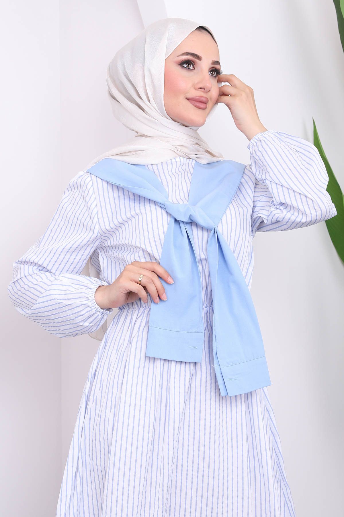 İmajButik-Blue Striped Baby Dress - Collar Detail 4