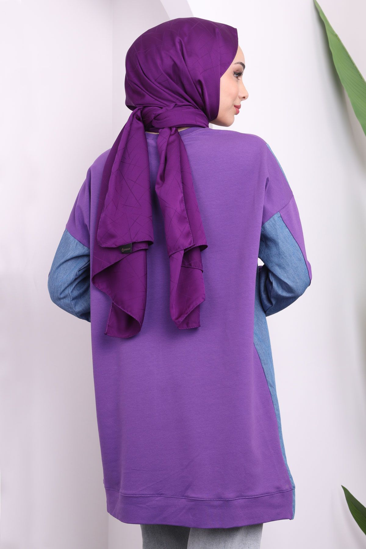 İmajButik-Purple Denim Detailed Zippered Tunic 4