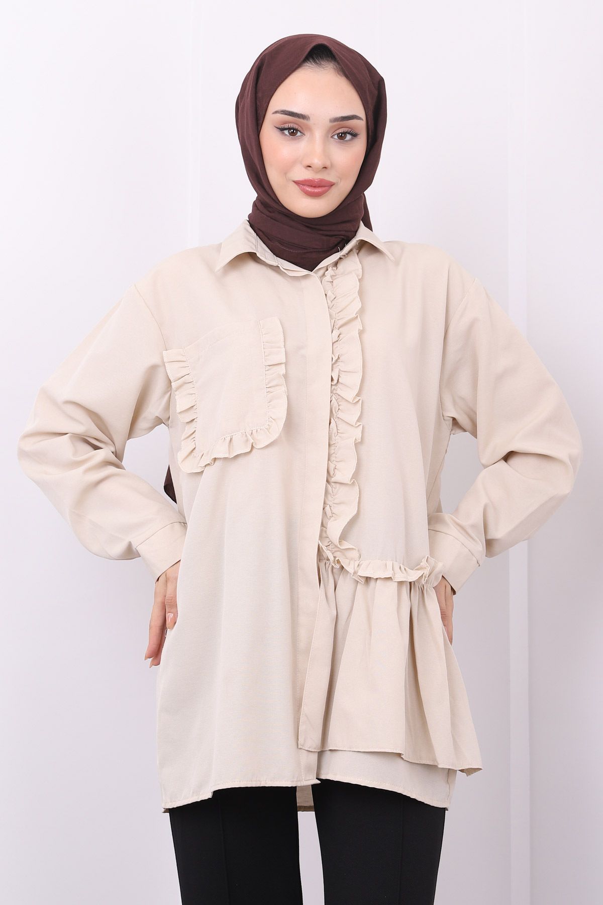 İmajButik-Ruffled and Stone Pocket Detailed Tunic 3