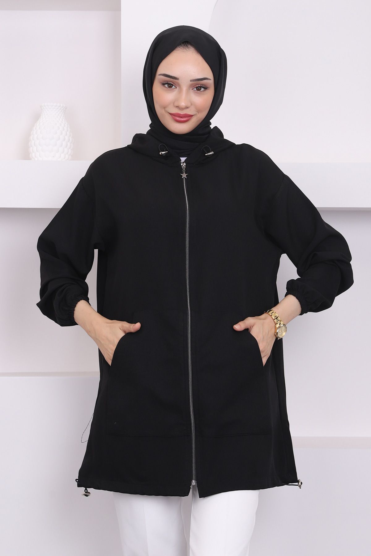 İmajButik-Hooded Zippered Black Cap 2