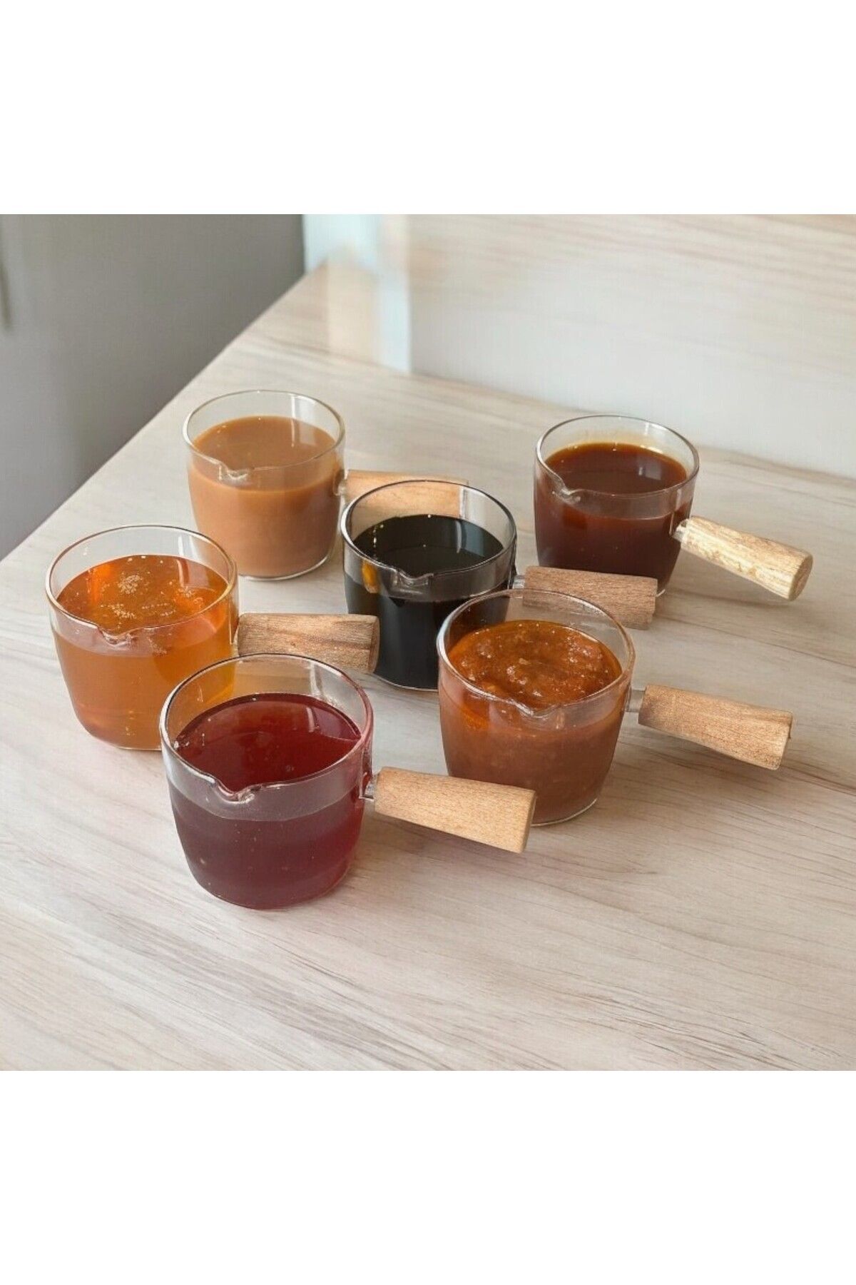 Carat Home-6-Piece Wooden Handle Mica Jam Sauce Bowl Tableware Presentation Breakfast Set - 80 ml 5