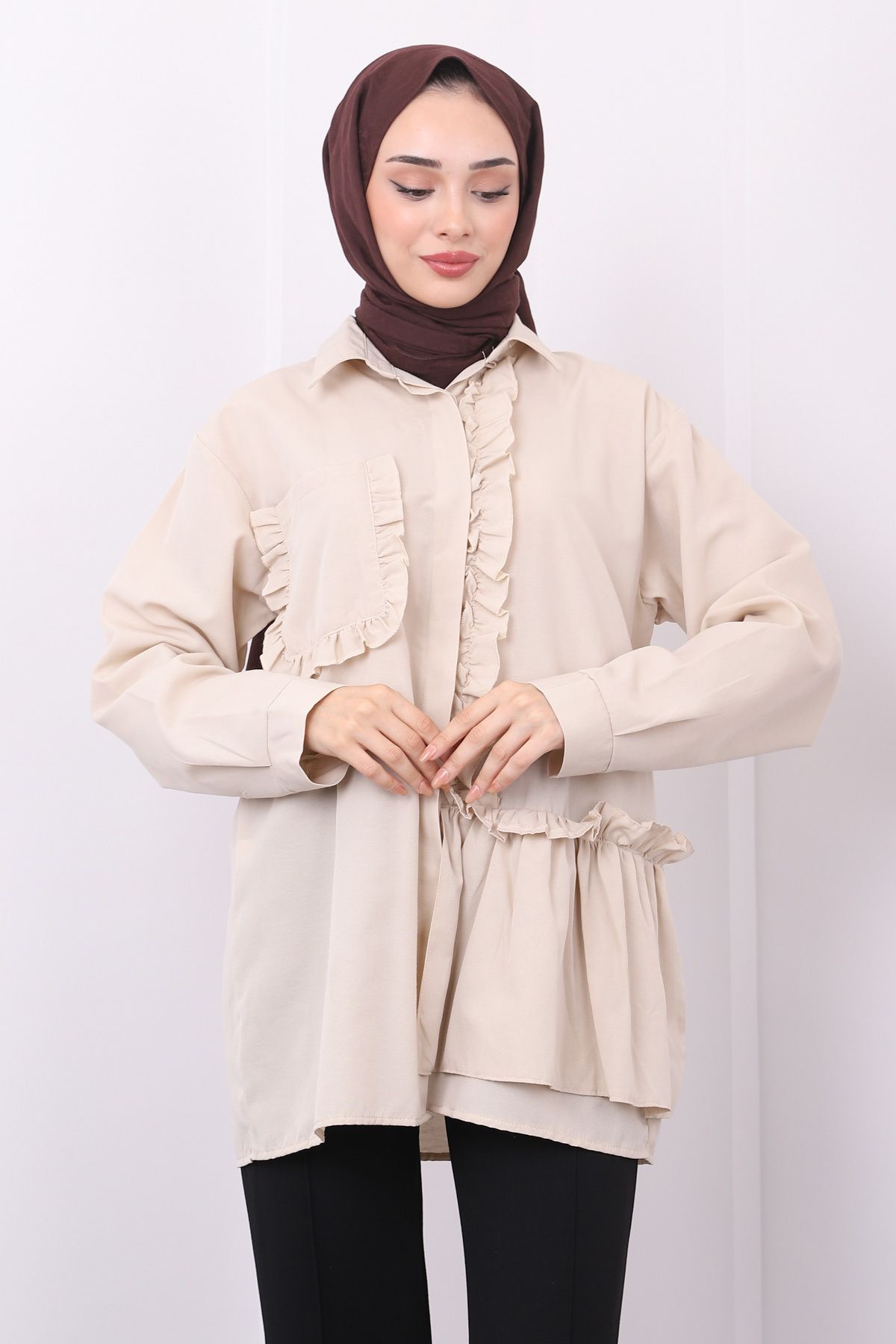 İmajButik-Ruffled and Stone Pocket Detailed Tunic 2