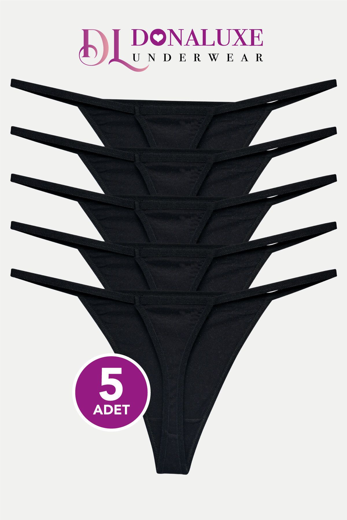 Kadın Tanga ,siyah Ipli Tanga Pamuklu 5'li Paket
