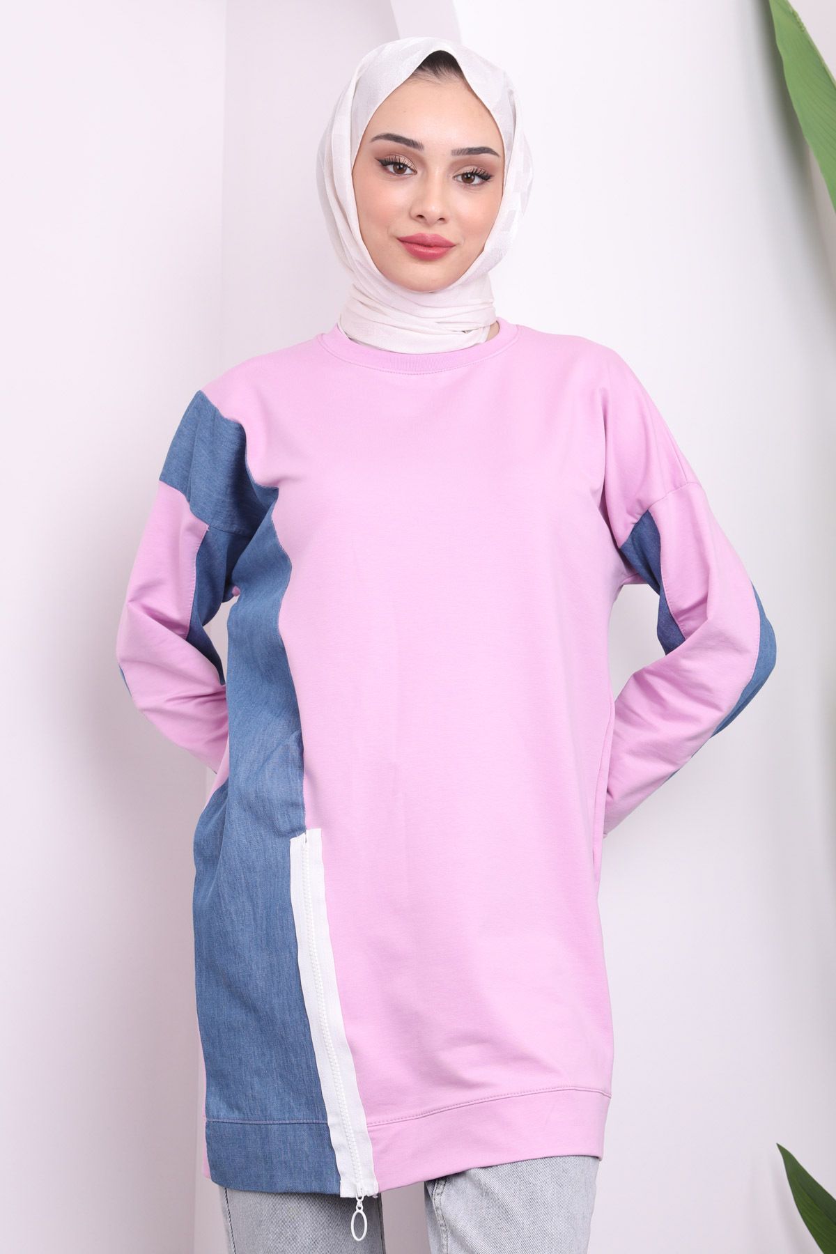 İmajButik-Lilac Denim Detailed Zippered Tunic 1