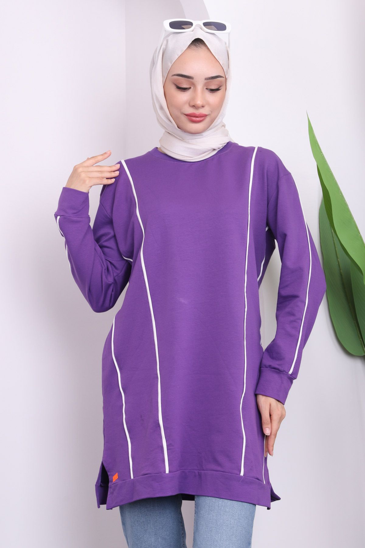 İmajButik-Two Thread Tunic with Purple Front Stripe 2