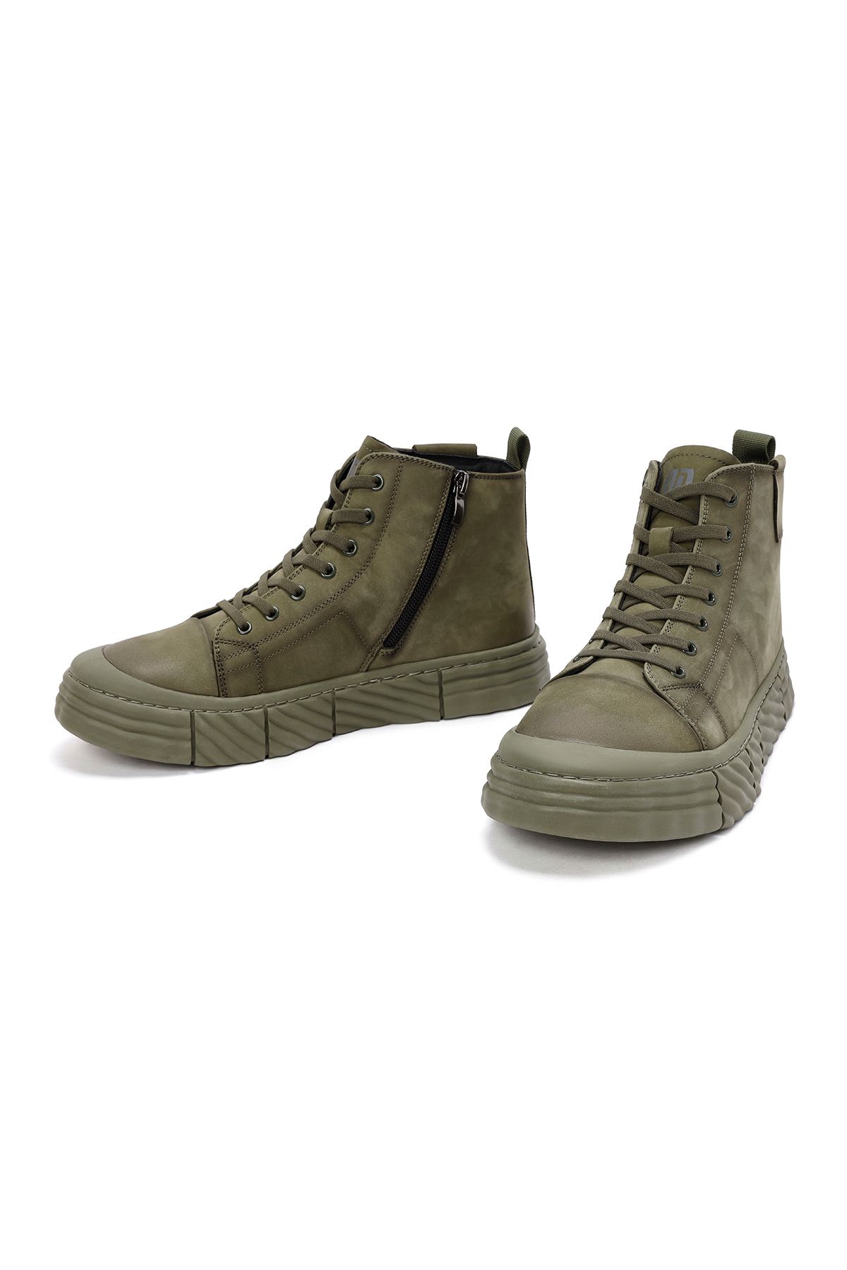 Derimod-Khaki Men's Sneakers - Zippered, Nubuck High Top, 24wfd6920v3 3