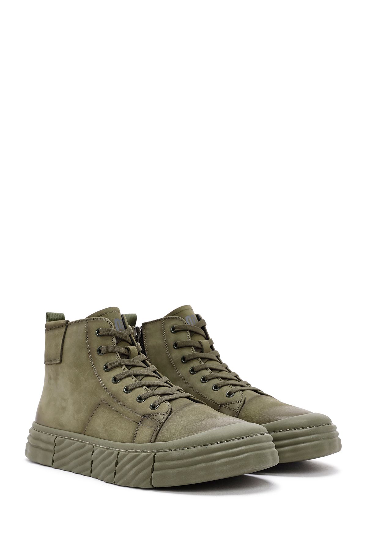 Derimod-Khaki Men's Sneakers - Zippered, Nubuck High Top, 24wfd6920v3 4