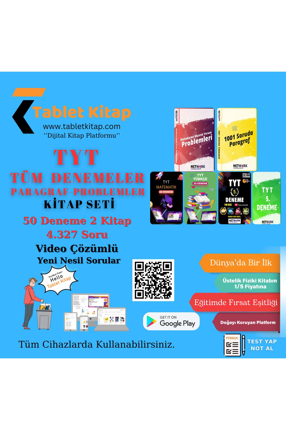 Tablet Kitap TYT Tüm Denemeler, Video Çözümlü Online Kitap ve Deneme Seti, 2 Kitap - 50 Deneme, 4.327SORU