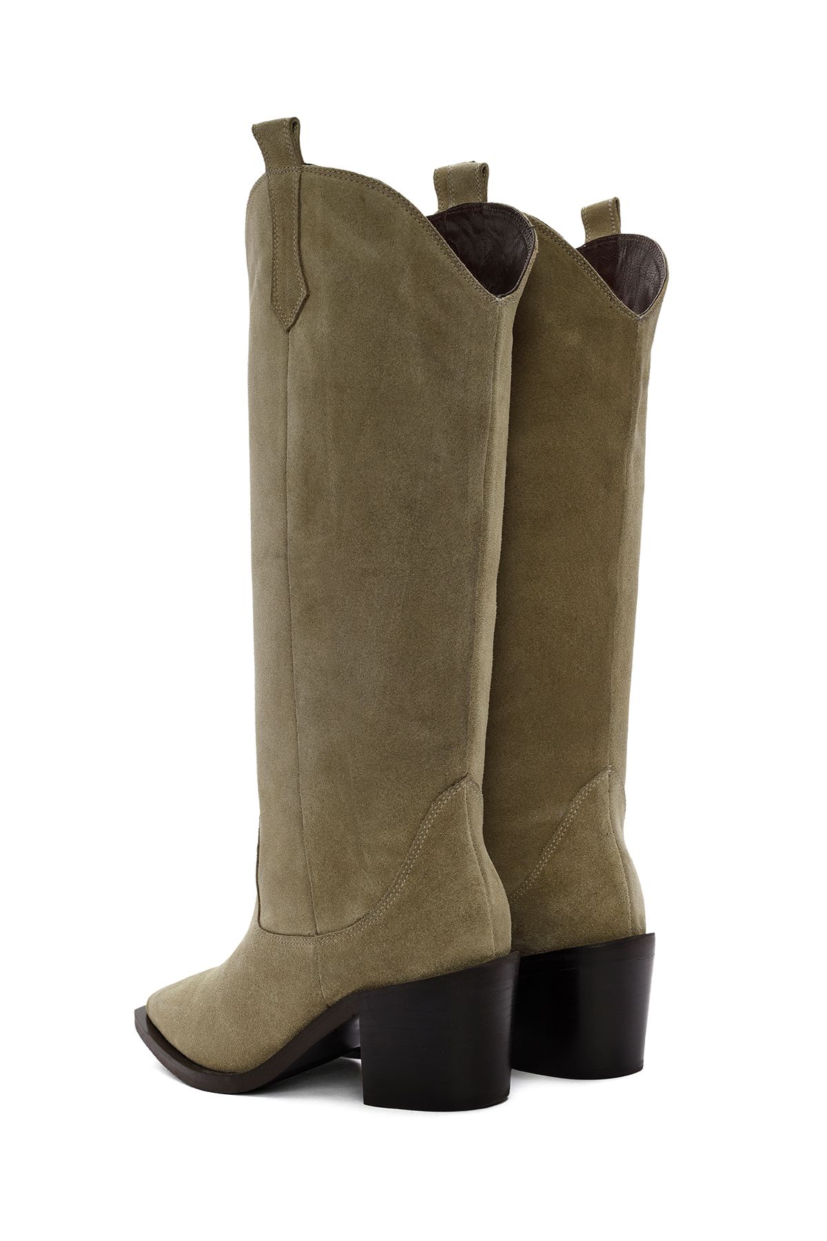 Derimod-Beige Suede Leather Cowboy Boots - Thick Heeled, Model No: 24Wfd 152710 7