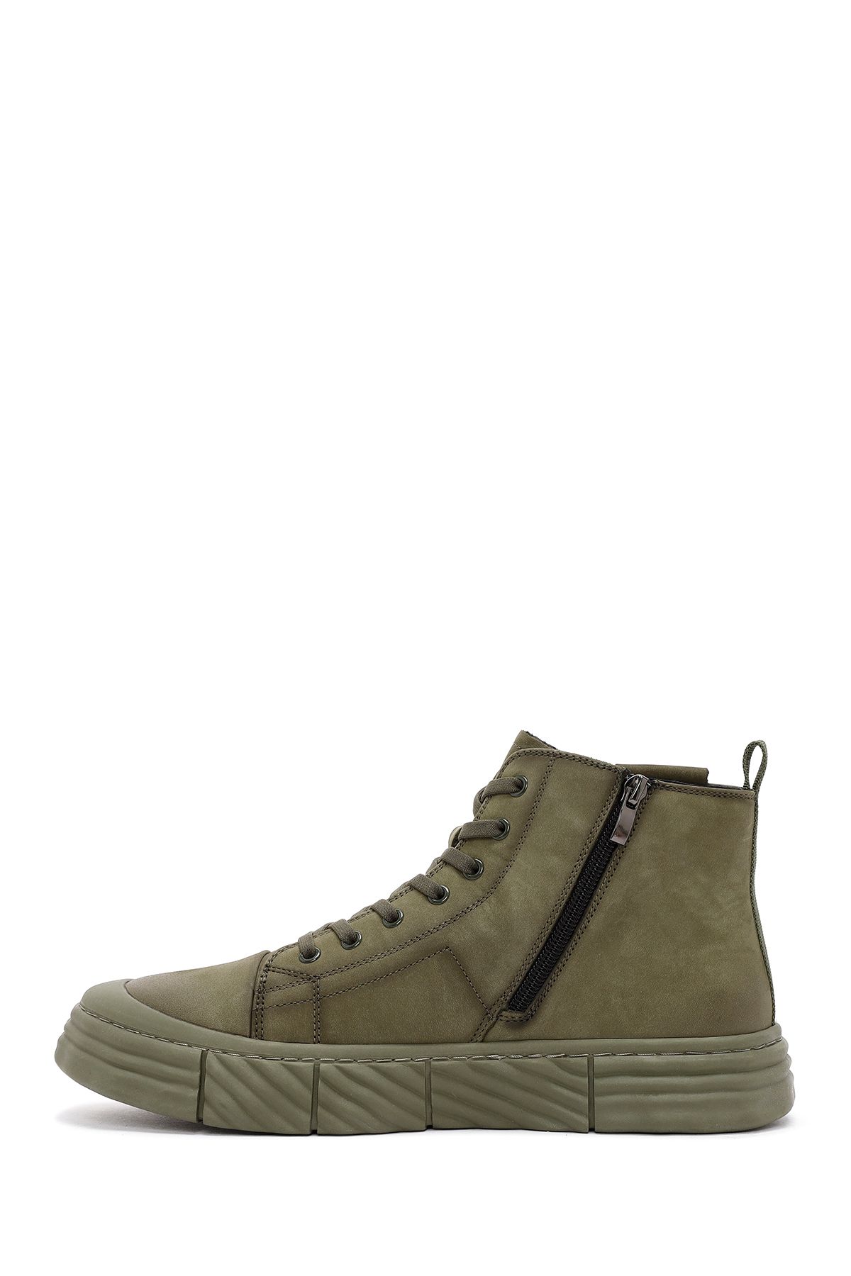 Derimod-Khaki Men's Sneakers - Zippered, Nubuck High Top, 24wfd6920v3 2