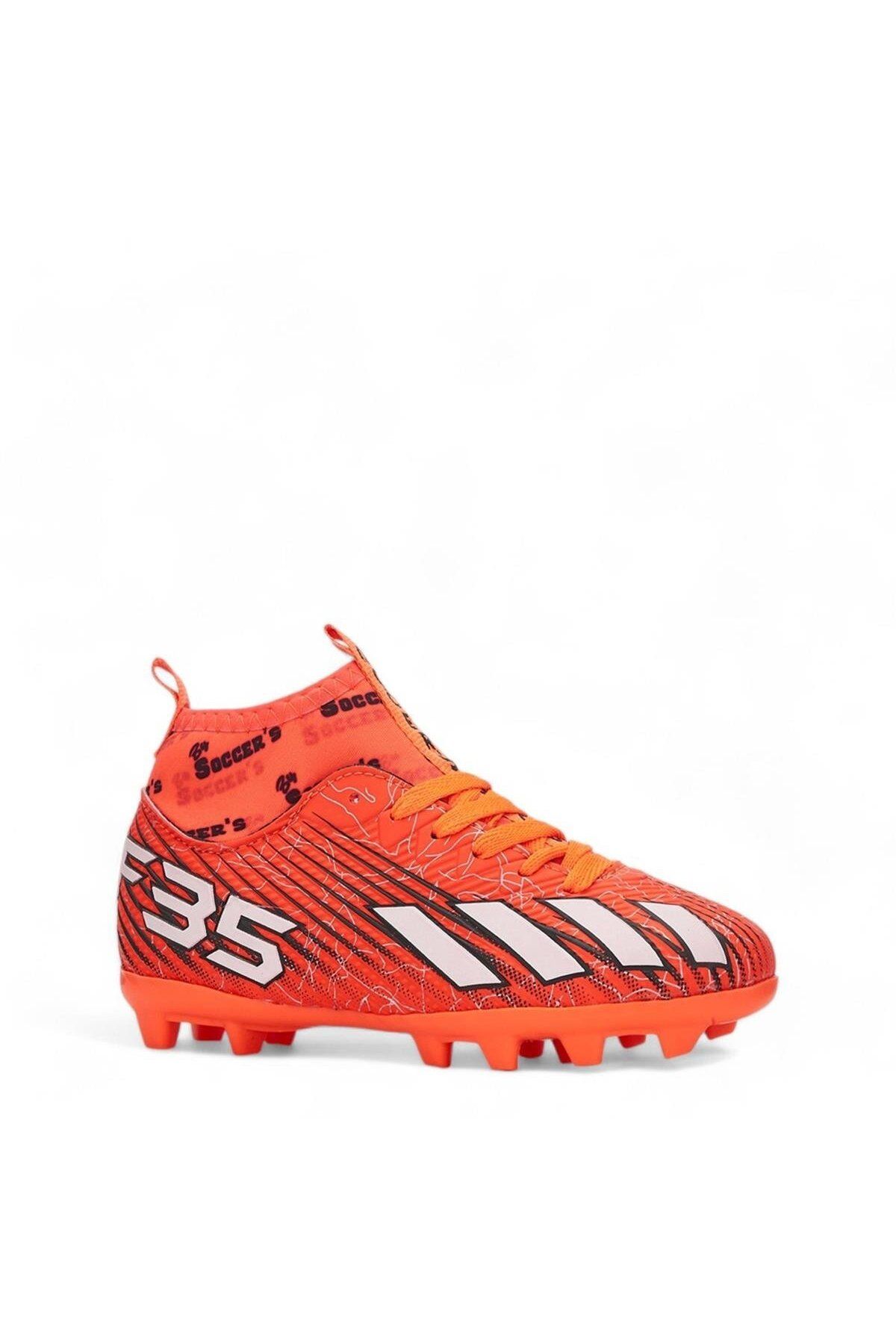 Walked-Grass and Artificial Grass Football Boots with 27-32 Orange White Socks 1