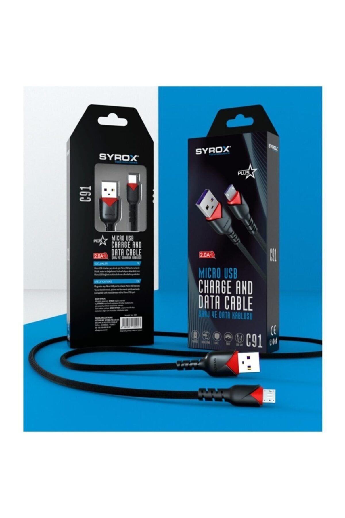 Syrox C91 Micro Usb Girişli 2.0a Hızlı Şarj Ve Data Kablosu