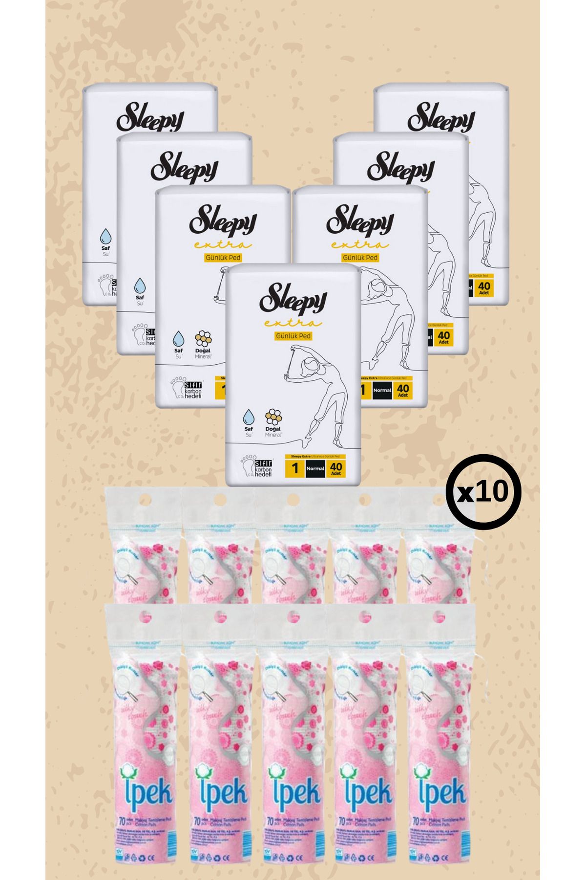 Sleepy Extra Ultra Ince Günlük Ped Normal 7x40=280 Adet Ped VE Makyaj Pamugu 10X70 700 Adet