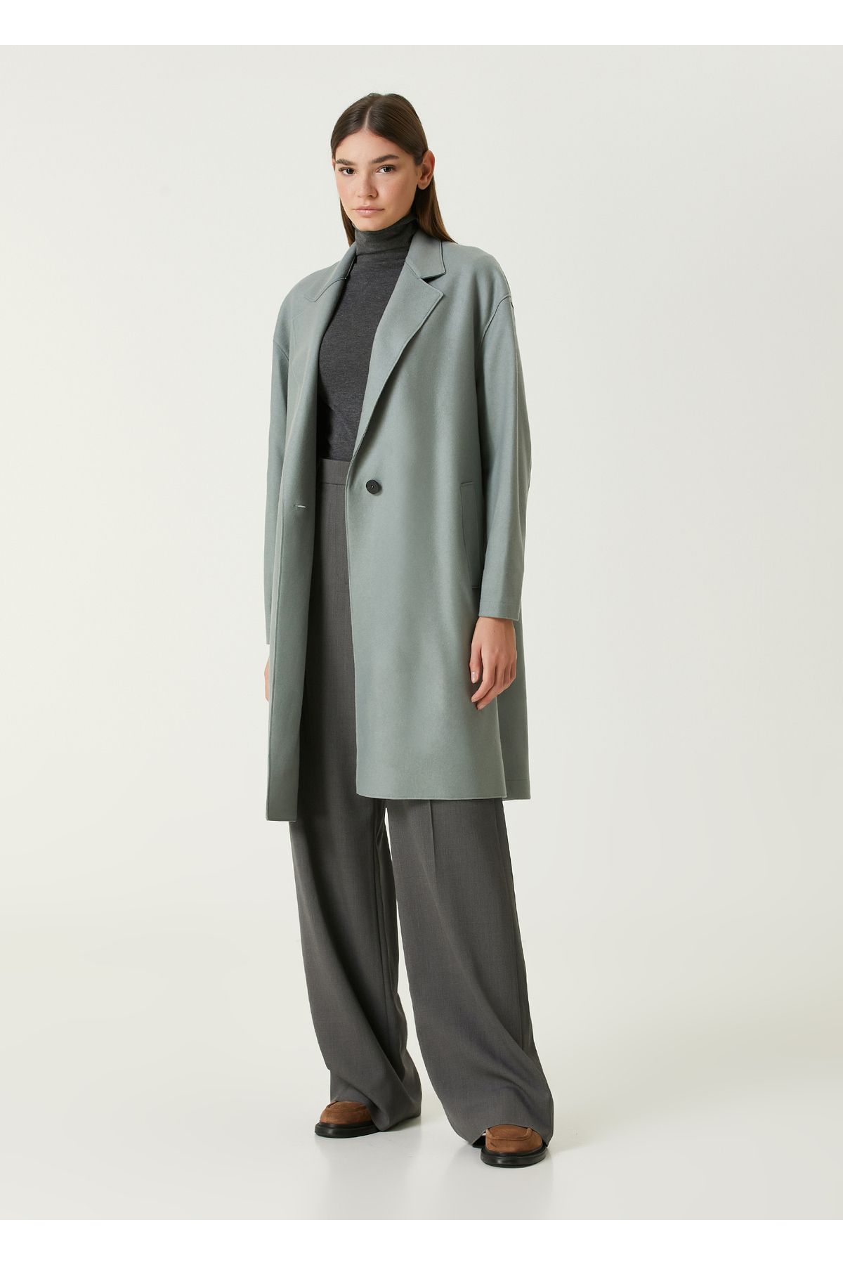Harris Wharf London-Water Green Woolen Coat Size: 40 1