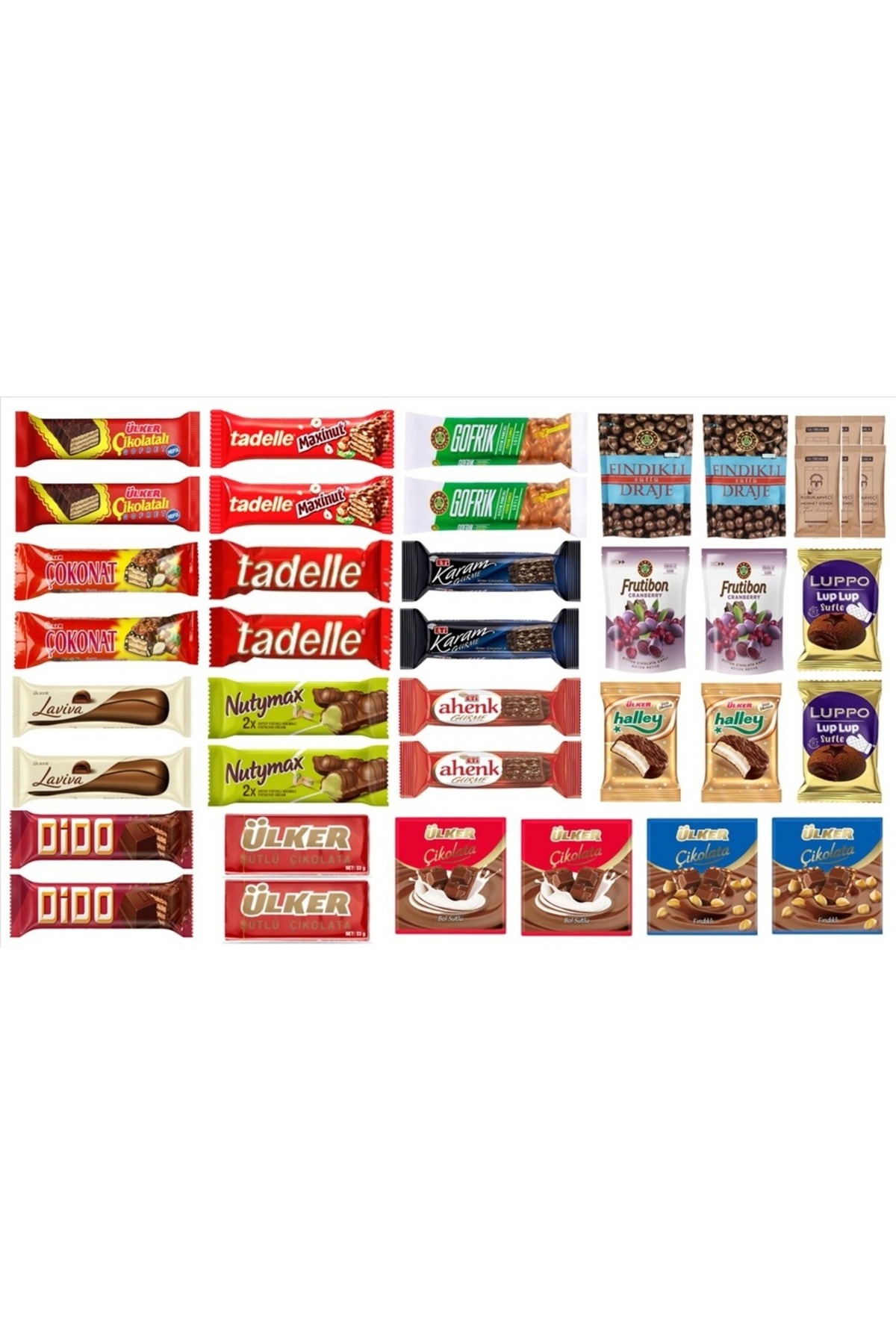 ÇİKOLATA KARMA KOLİ 40 LI (ÜLKER,ETİ,TADELLE,K.DÜNYASI DRAJE,GOFRİK,ŞÖLEN SUFLE,MEHMET EFENDİ)