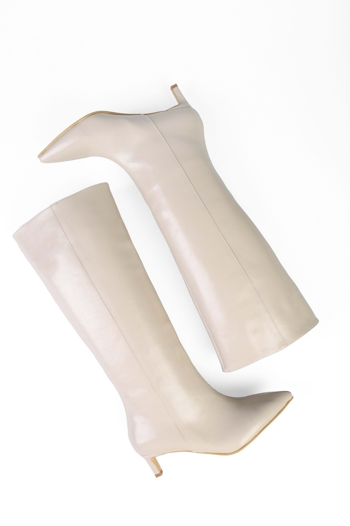 Shoeberry  Kadın Blaze Bej Cilt Kısa Sivri Topuklu Çizme - Görsel 5