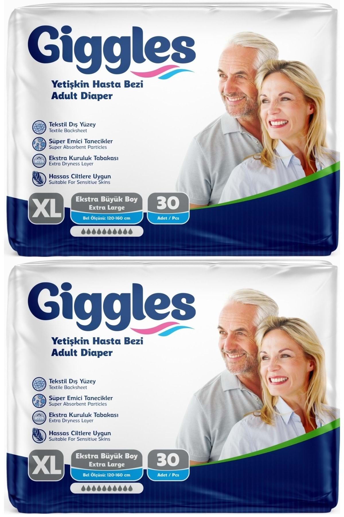 giggles Hasta Bezi Yetişkin Bel Bantlı Tekstil Yüzey Ekstra Büyük (XL) 60 Adet (2PK*30)