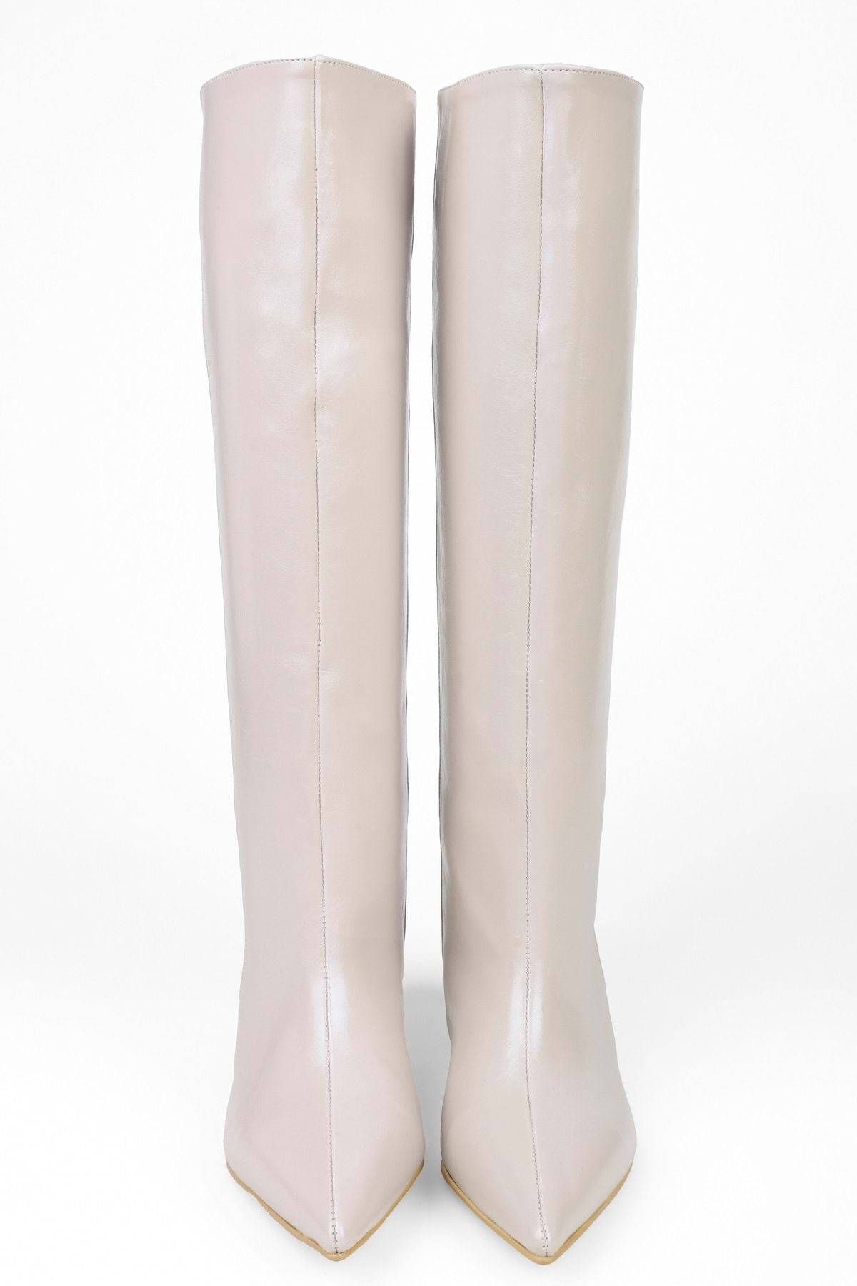 Shoeberry  Kadın Blaze Bej Cilt Kısa Sivri Topuklu Çizme - Görsel 3