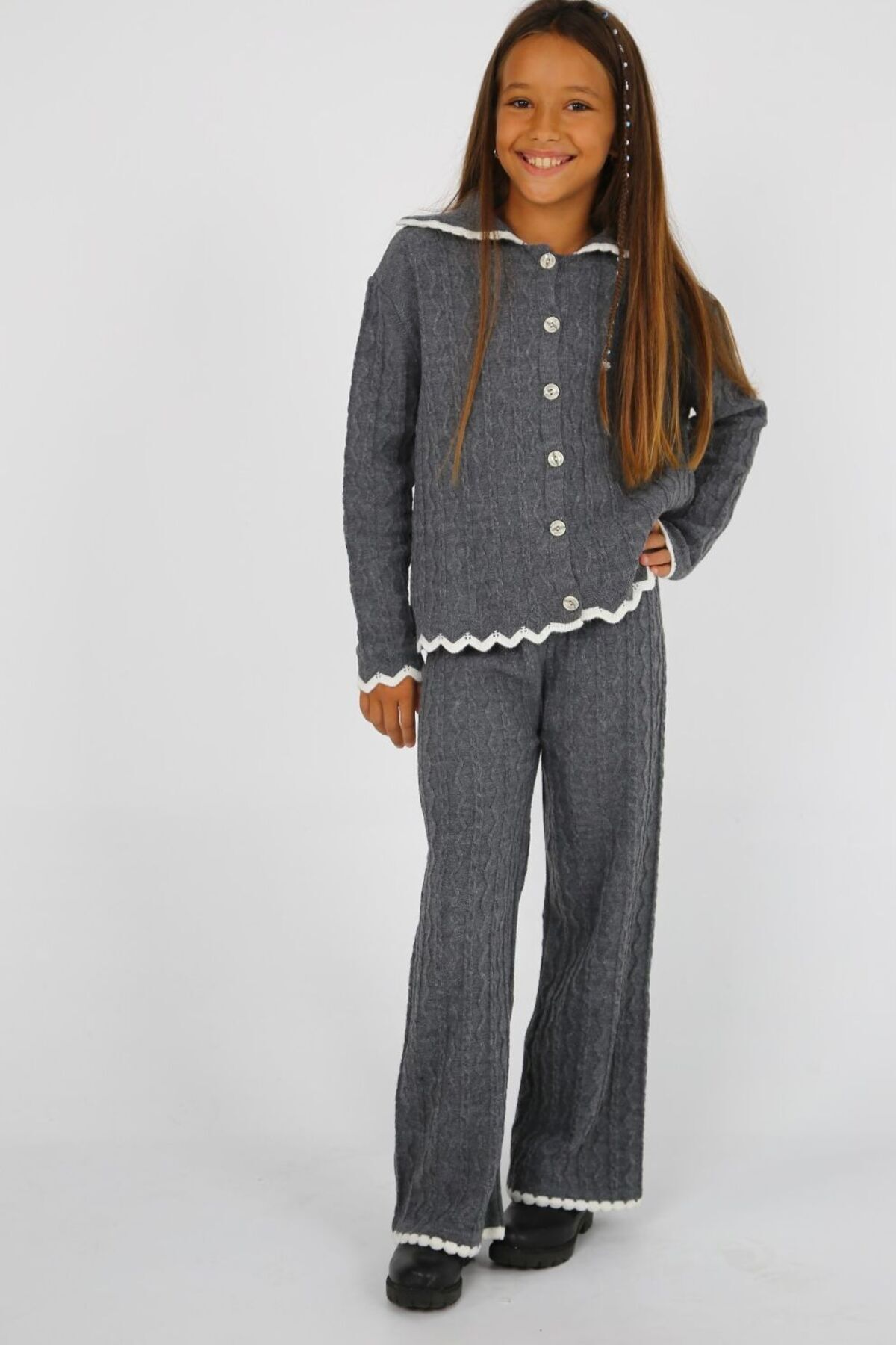 GND Set De Tricotaje Pentru Fete Cardigan Și Pantaloni Gri Femeie - 5–6 years
