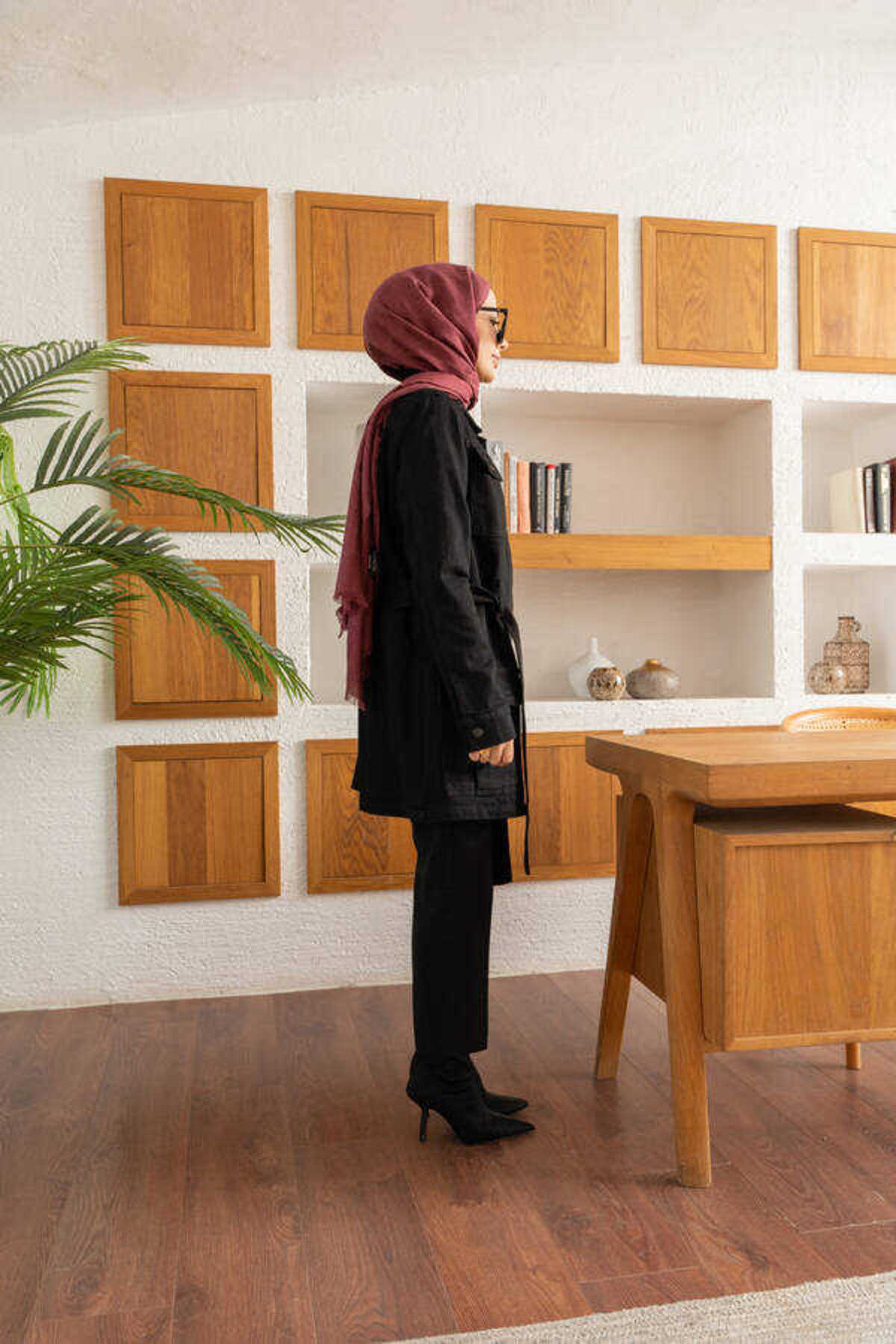 Neways  6653-Cepli Kuşaklı Kısa Ceket Siyah - Görsel 10