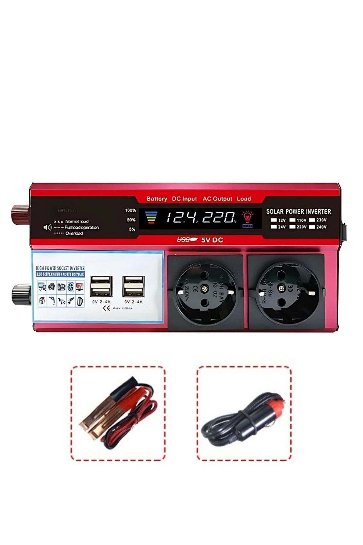 Astra Market 12v 2000w Modifiye Sinus İnverter Araç Ve Güneş Enerjisi Uyumlu, Çift Usb, Çift Priz Ve Çakmaklık