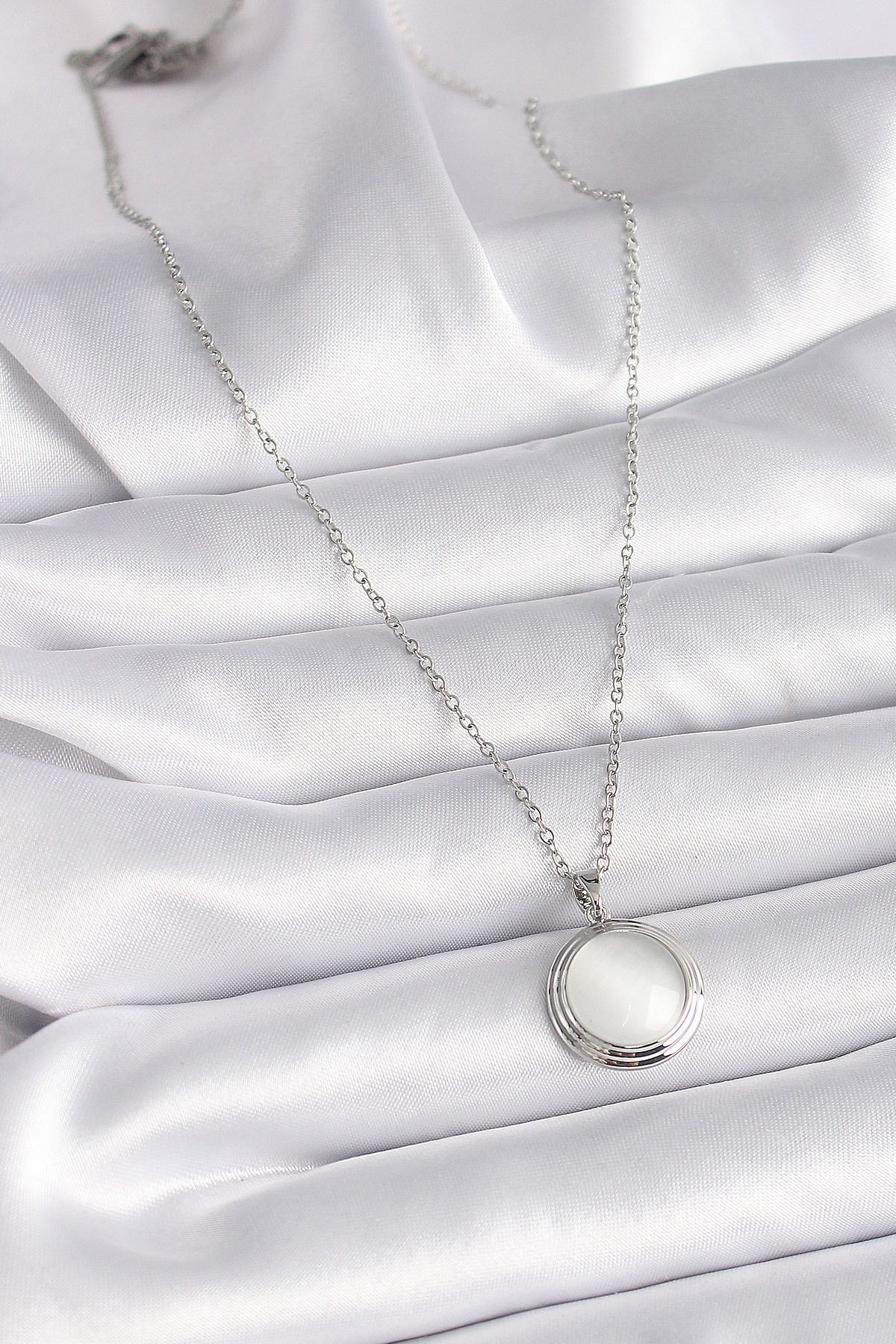 Clariss-316L Steel Silver Color White Pearlescent Circle Model Women's Necklace 3