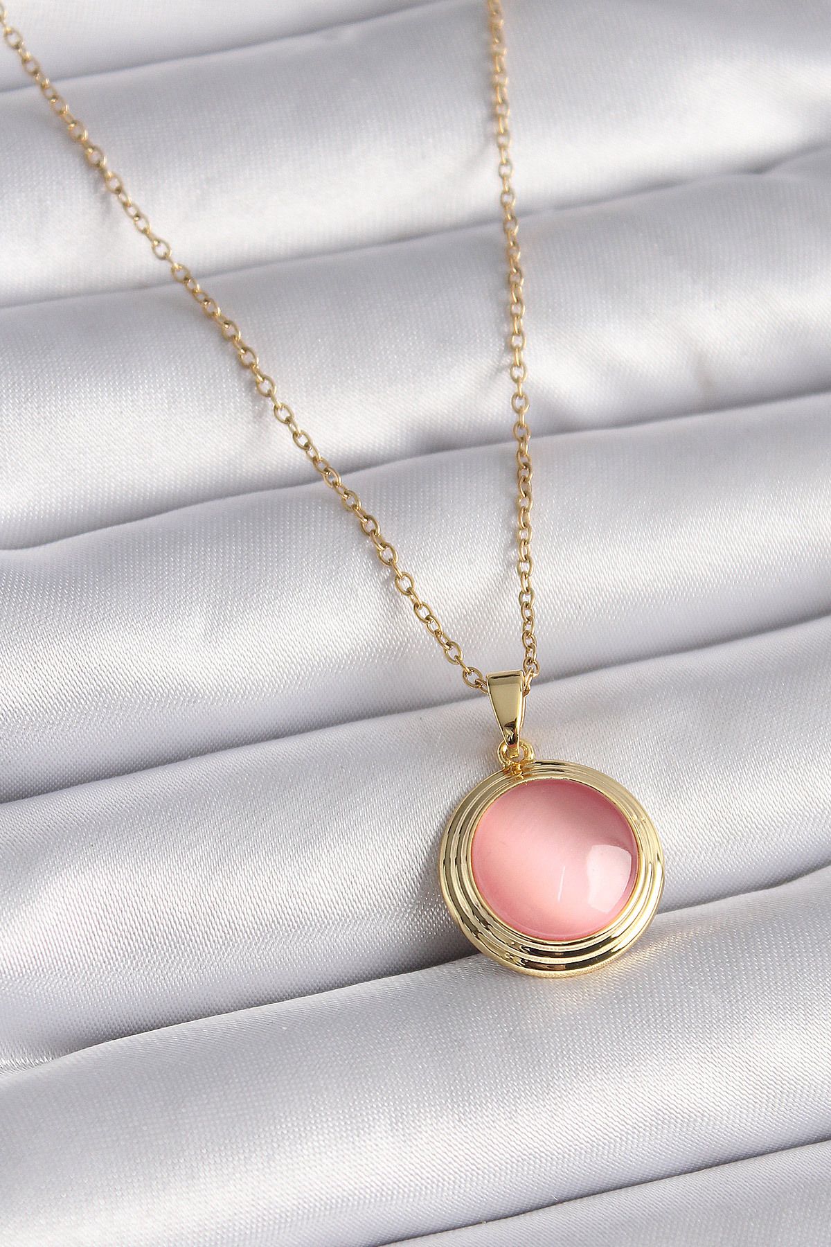 Evinso 316L Çelik Gold Renk Pembe Sedefli Daire Model Kadın Kolye