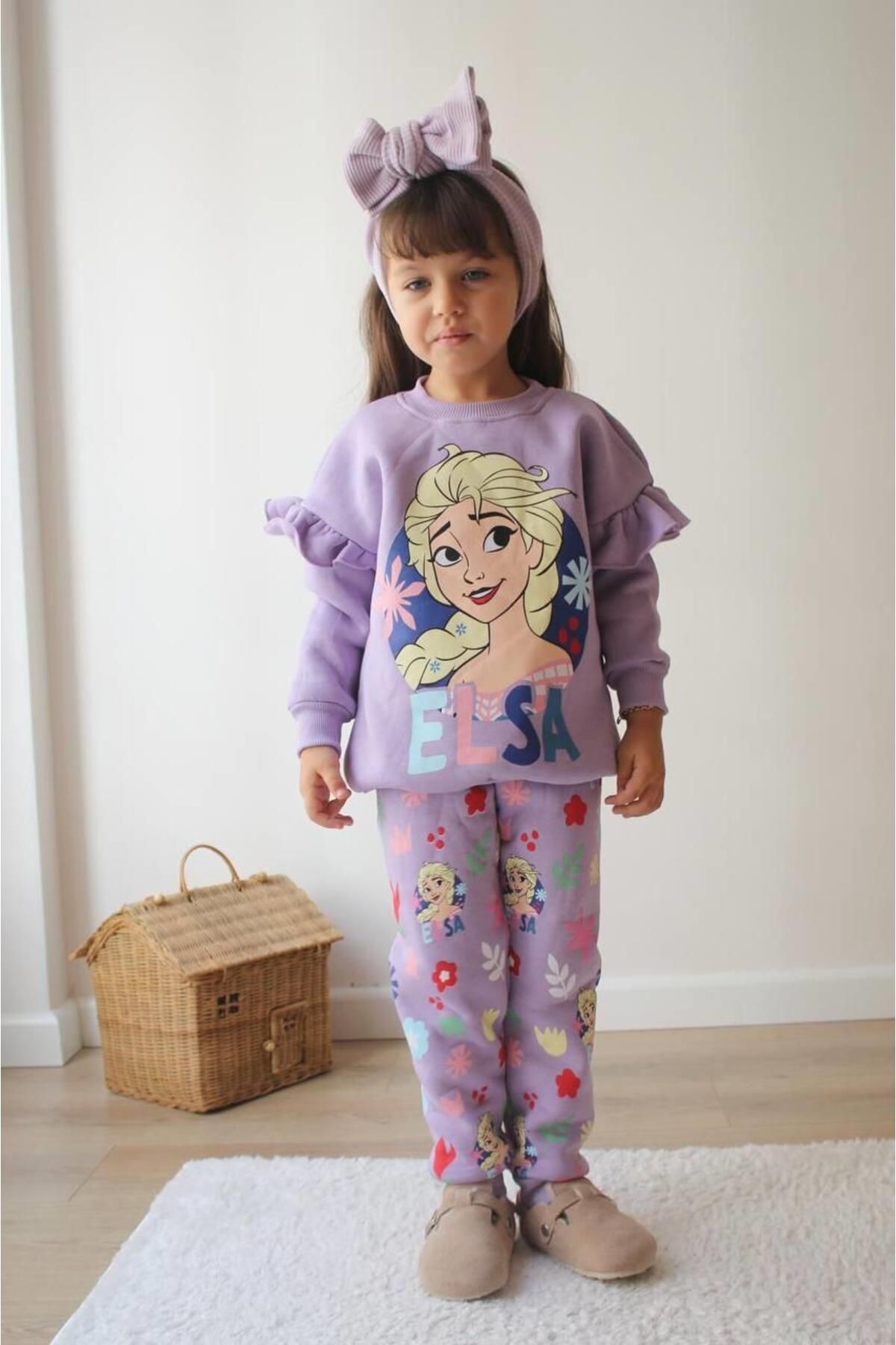 MİNİKO KİDS-Girl's Elsa Model 3 Threads Charted Tracksuit Set 1