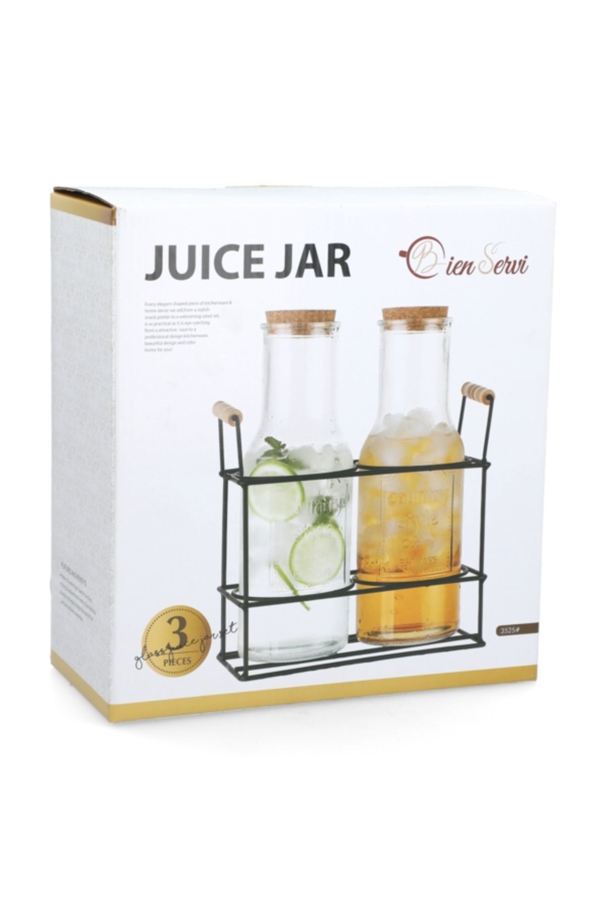 Bien Servi-3-Piece Elegant Design Glass Drinking Juice Jar Set 5