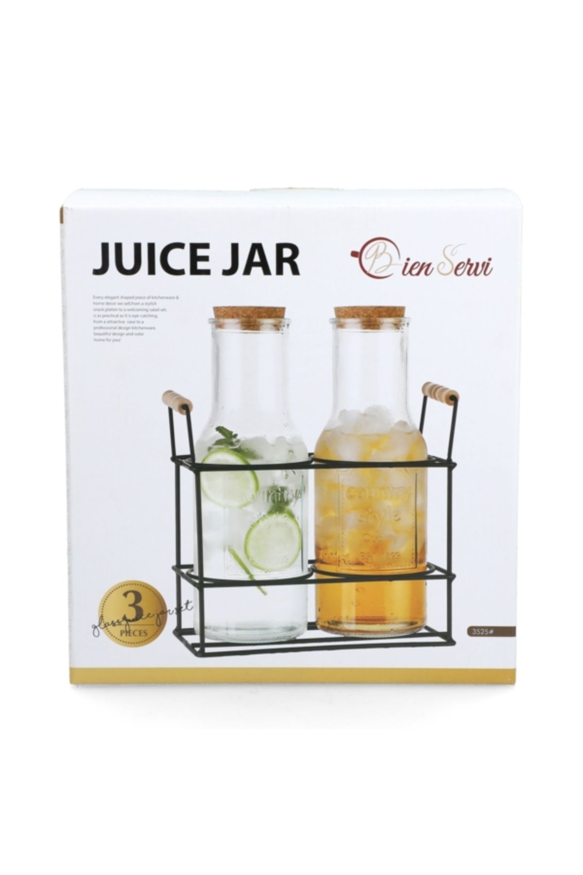 Bien Servi-3-Piece Elegant Design Glass Drinking Juice Jar Set 4