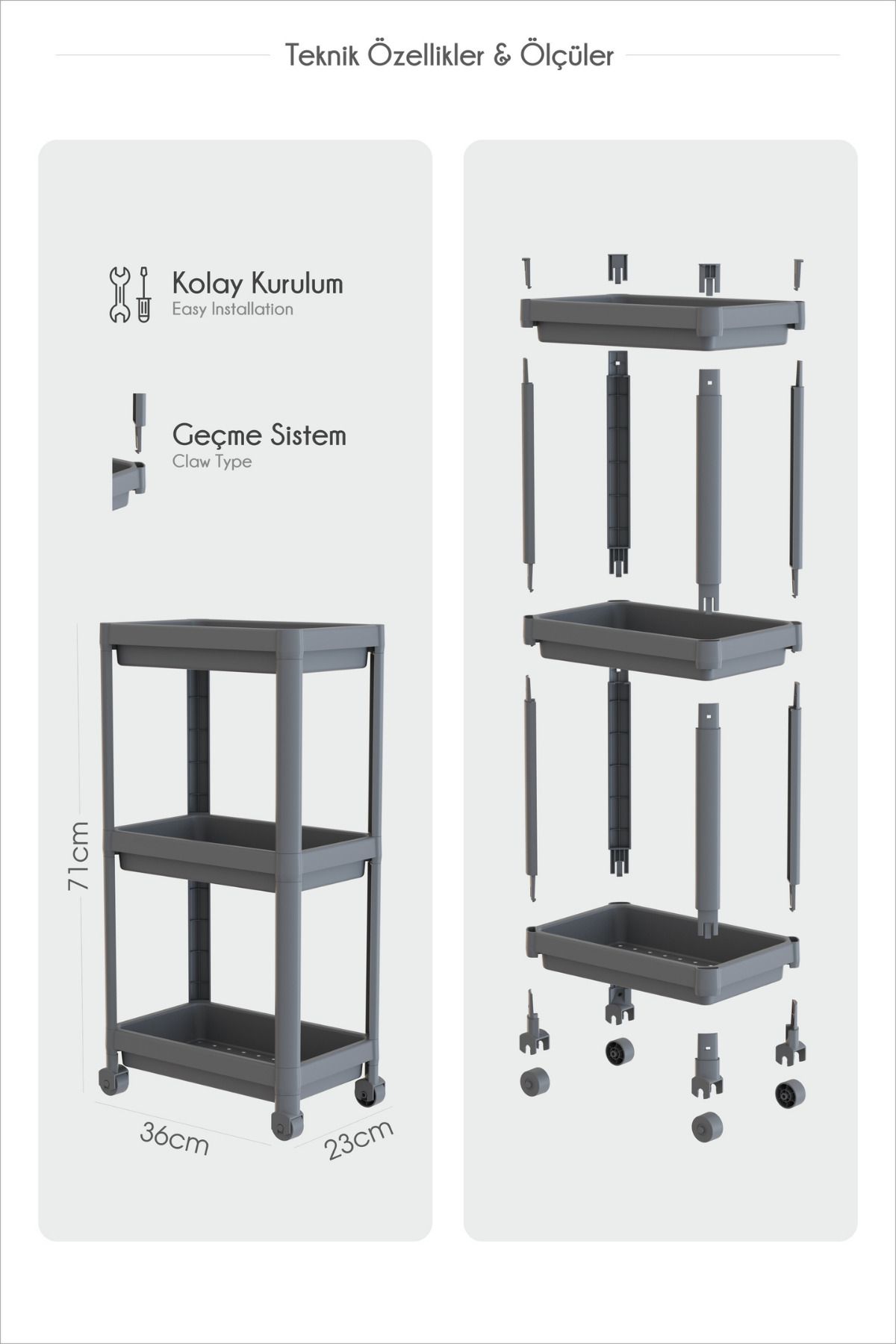 LIUWA-Peggy 3-Tier Organizer with Wheels Kitchen Shelf Bathroom Shelf under Counter under Sink Detergent Holder 5