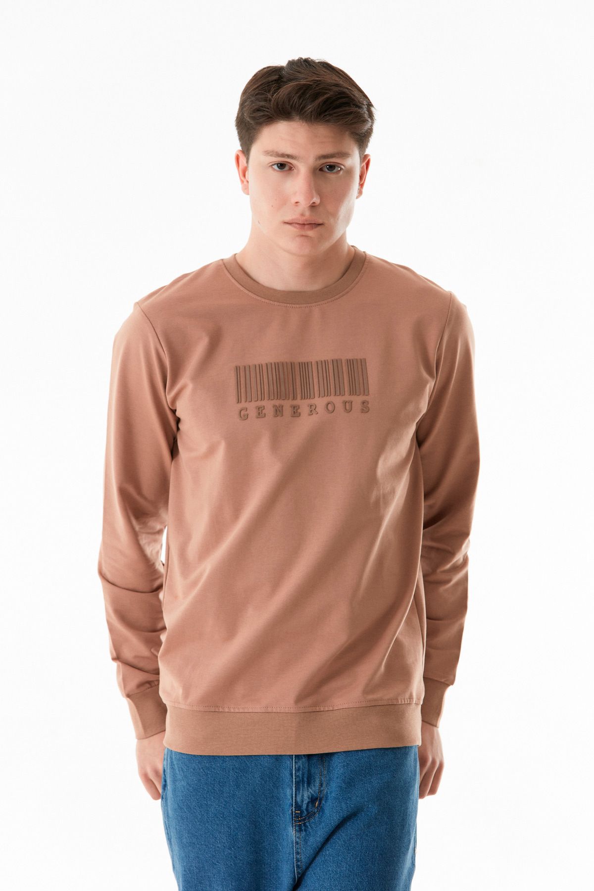 Fulla Moda-Text Embossed Crew Neck Sweatshirt 6