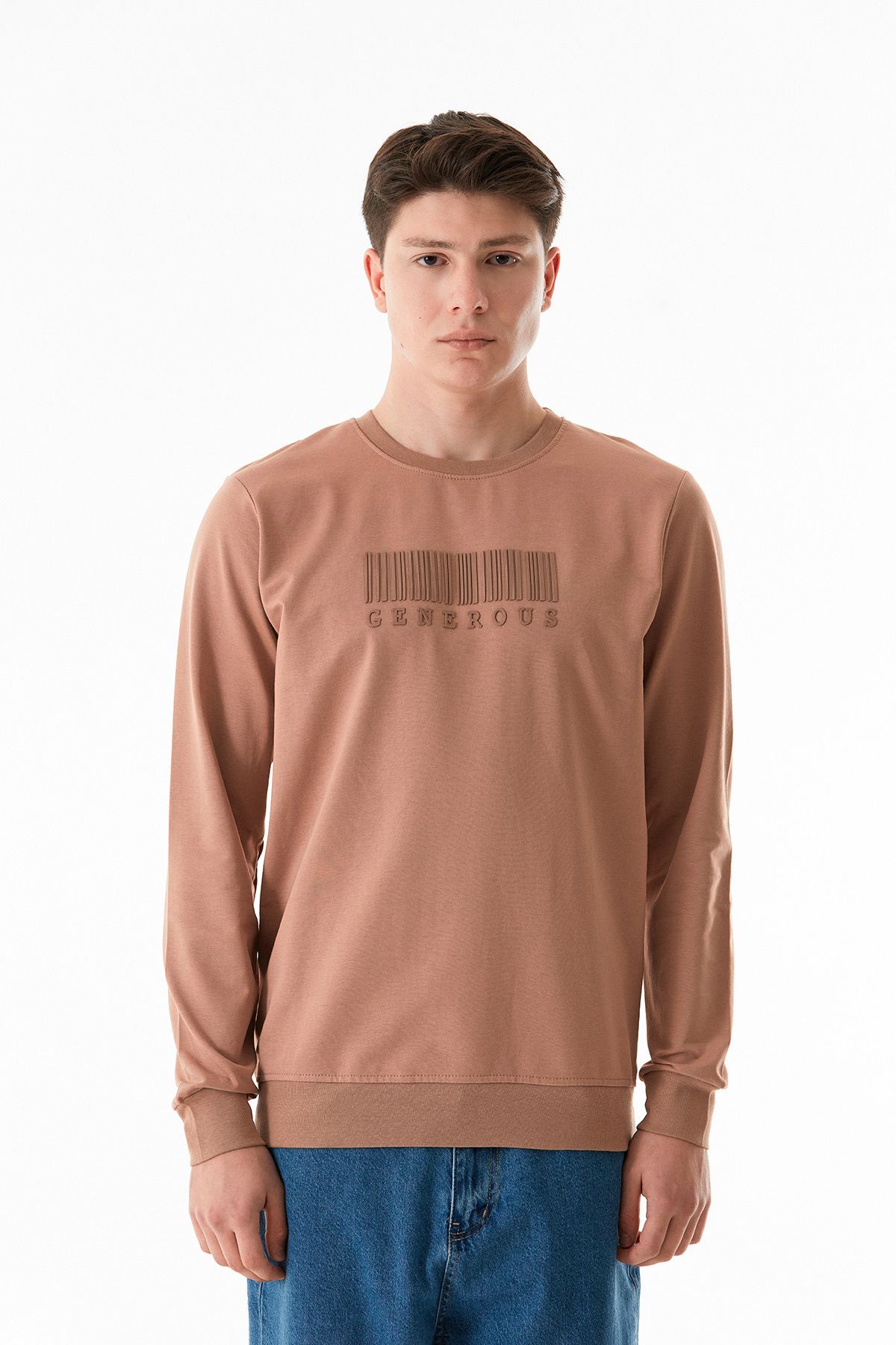 Fulla Moda-Text Embossed Crew Neck Sweatshirt 8