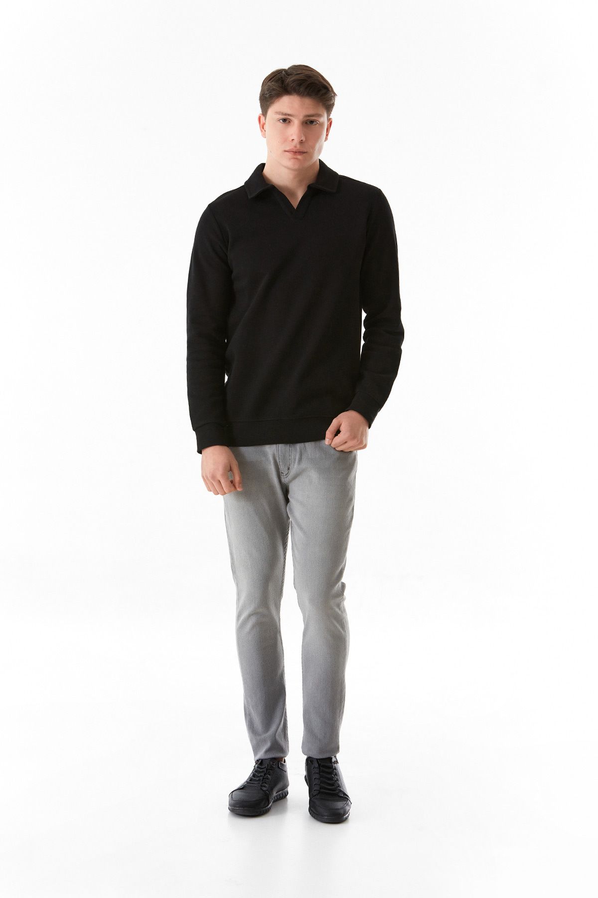 Fulla Moda-Basic Shirt Collar Sweatshirt 5